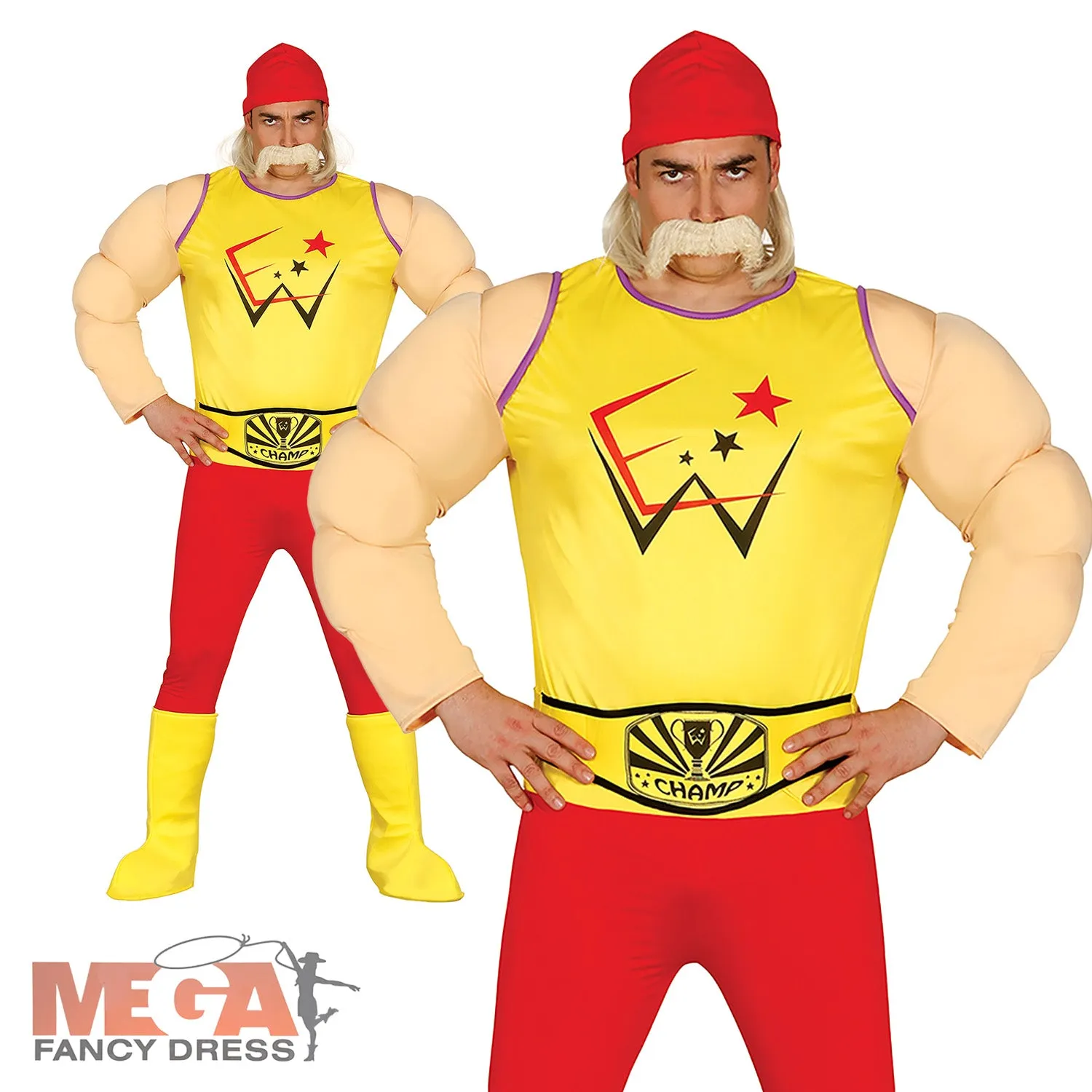 Adult Wrestler Hulkamania Inspired Mens Costume