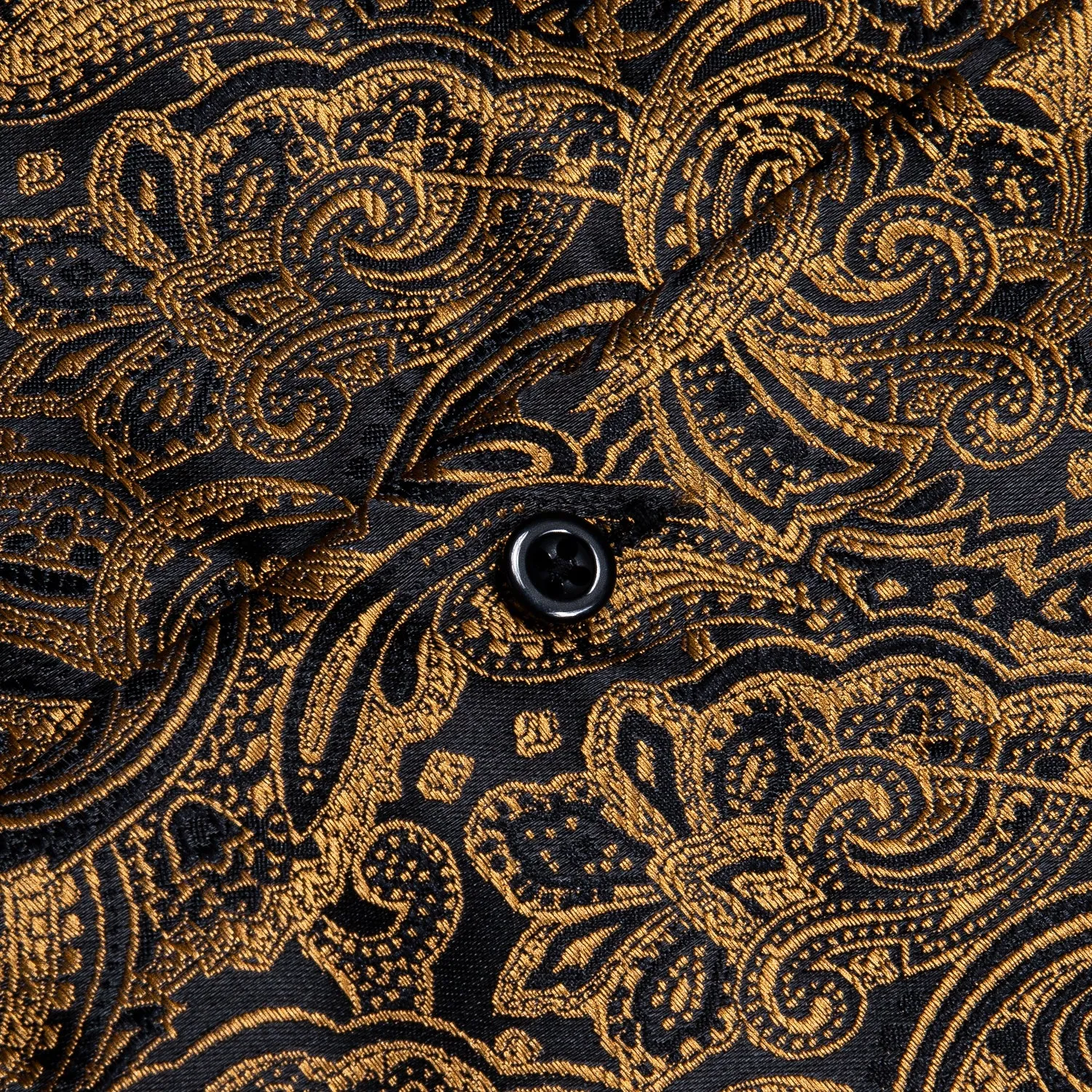 Black Golden Paisley Silk Men's Long Sleeve Shirt