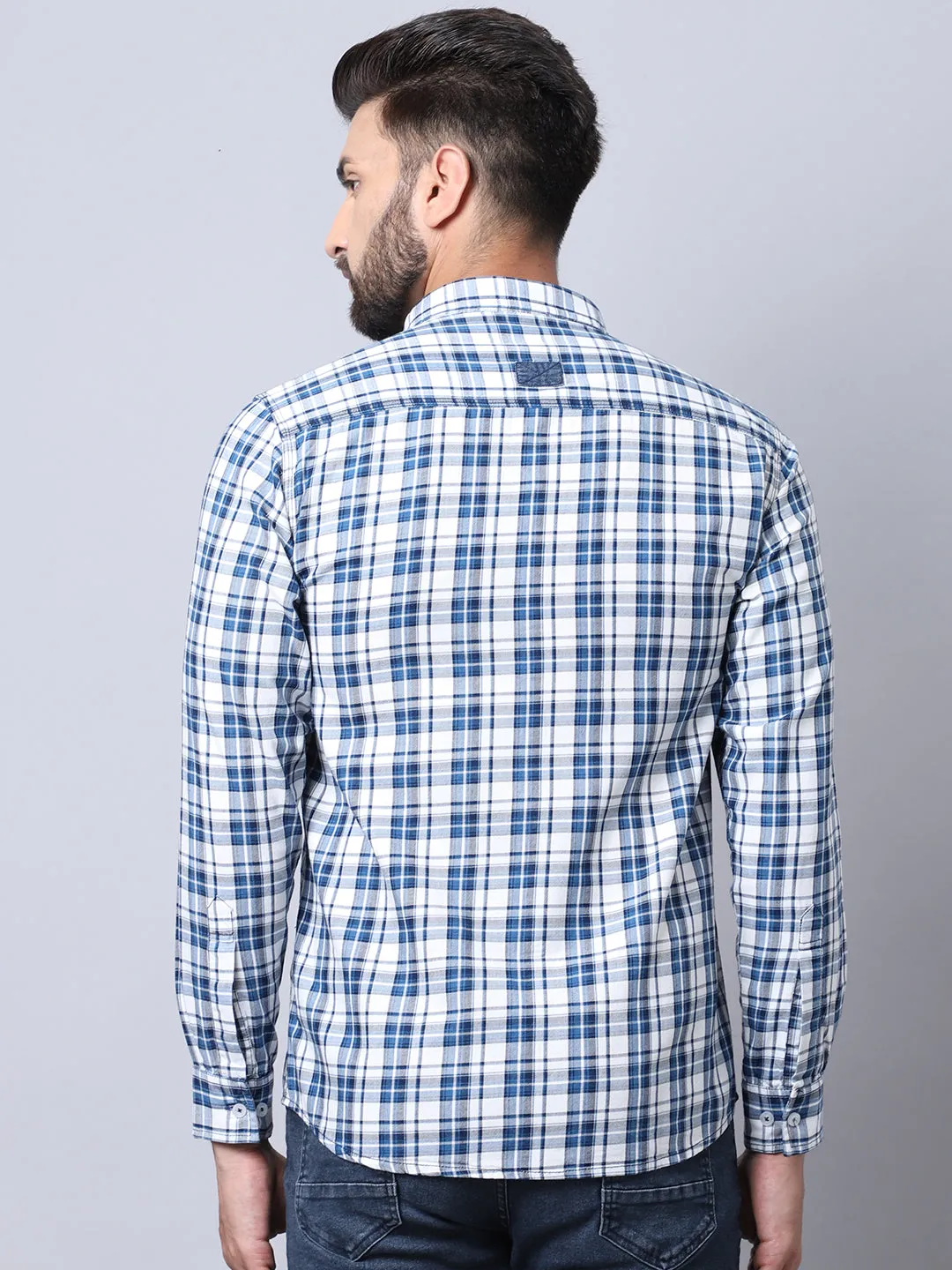 Cantabil Cotton Checkered White Full Sleeve Casual Shirt for Men with Pocket