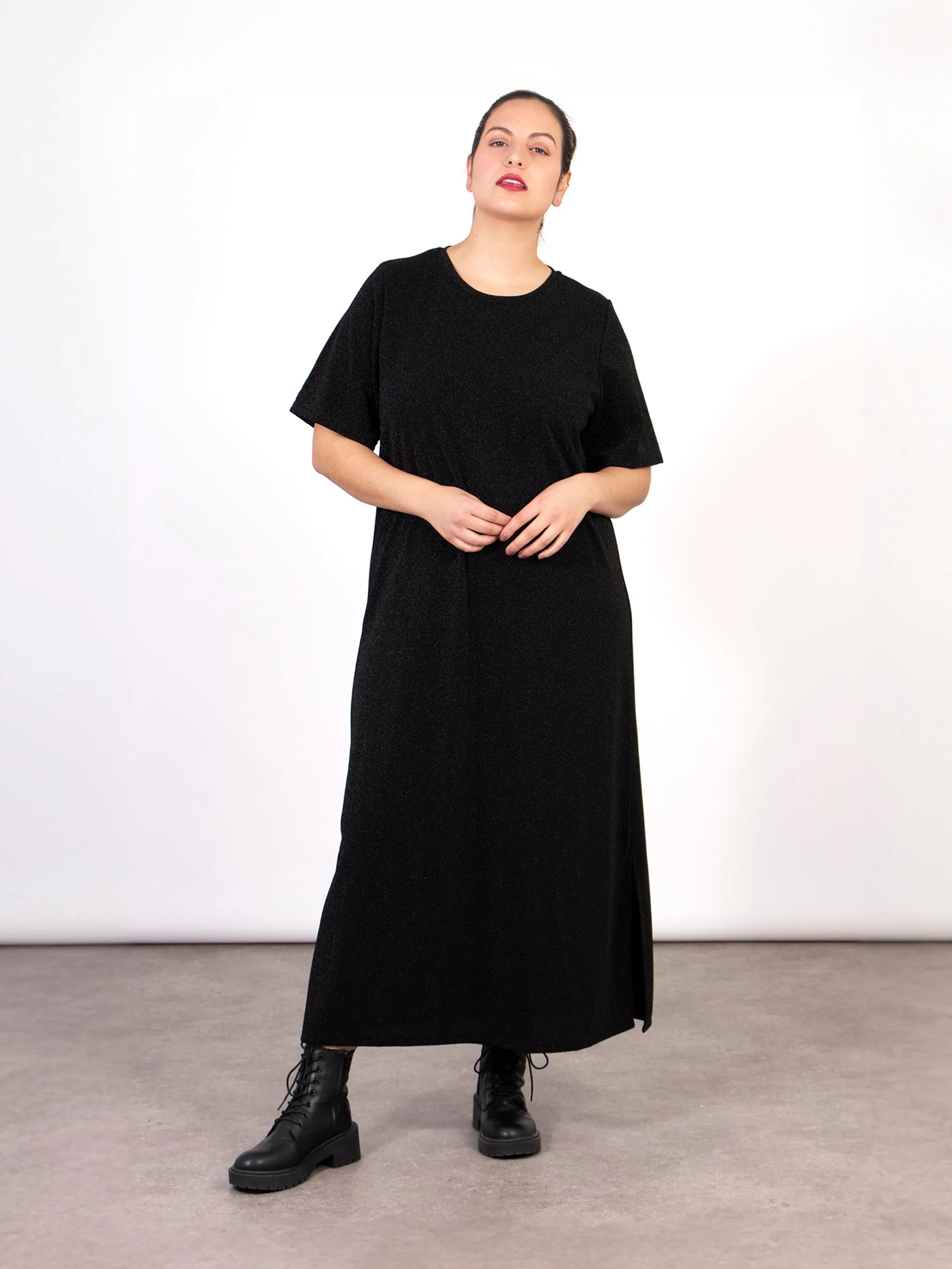 Celeste Midaxi T-Shirt Dress - Black, Glitter