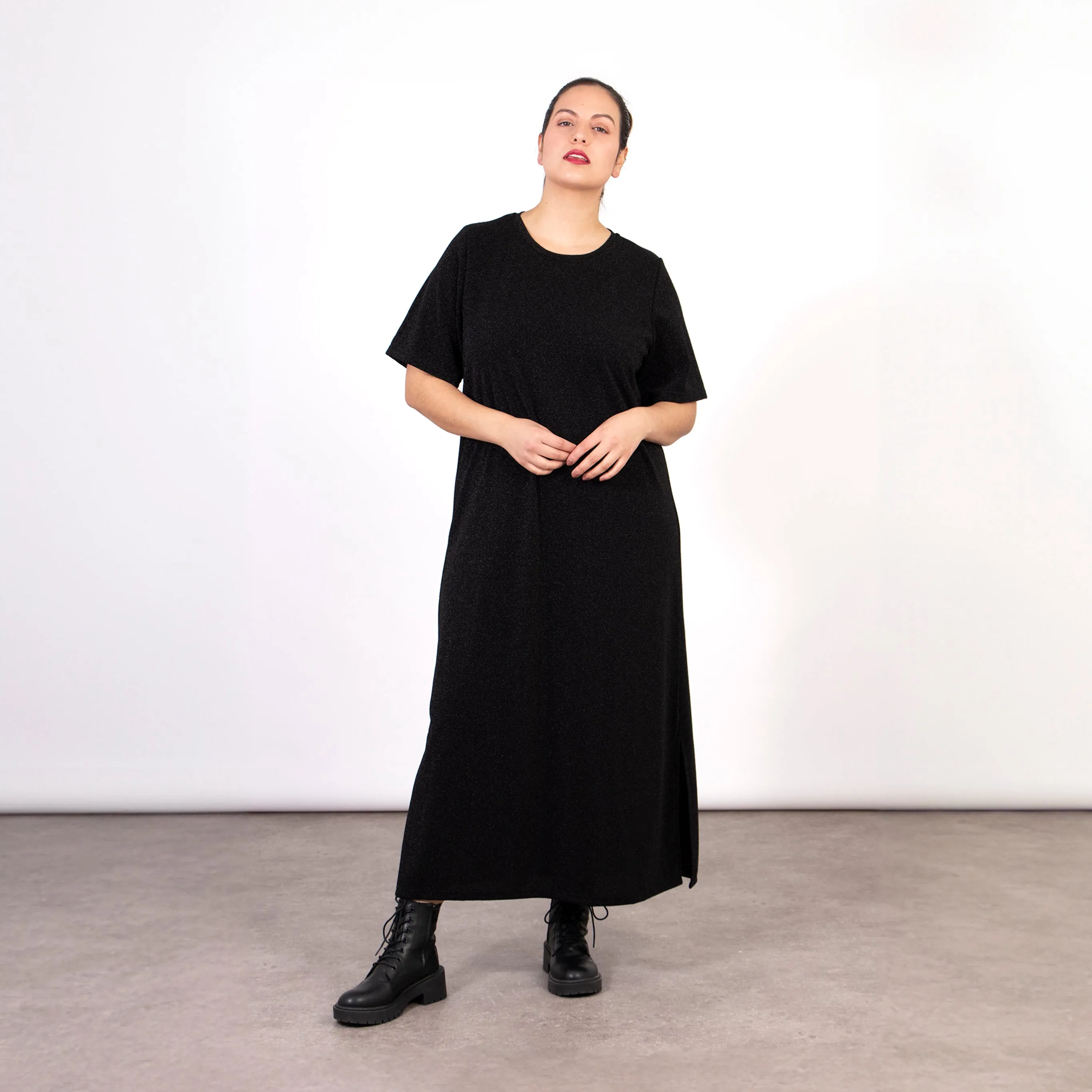 Celeste Midaxi T-Shirt Dress - Black, Glitter