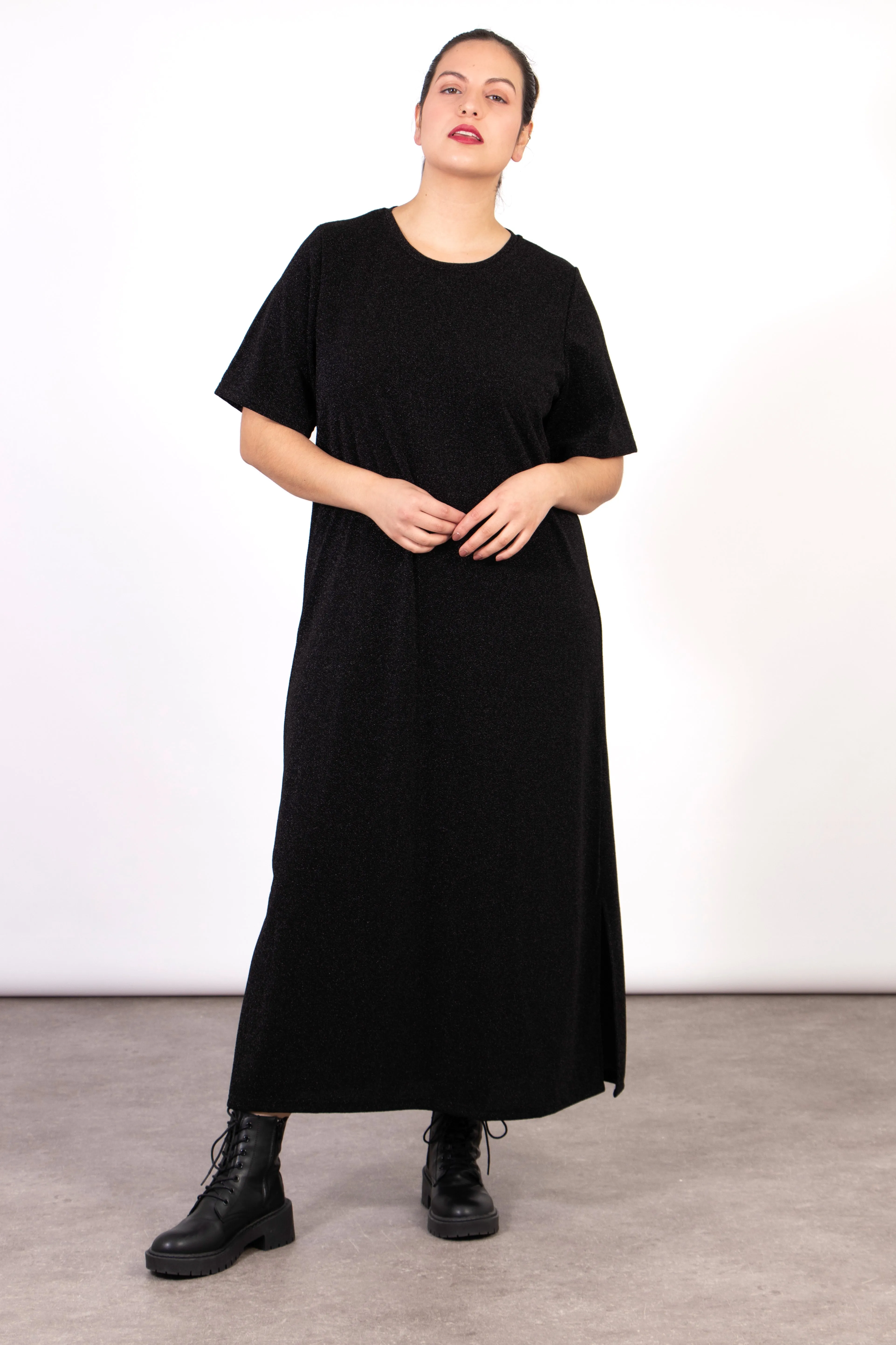 Celeste Midaxi T-Shirt Dress - Black, Glitter