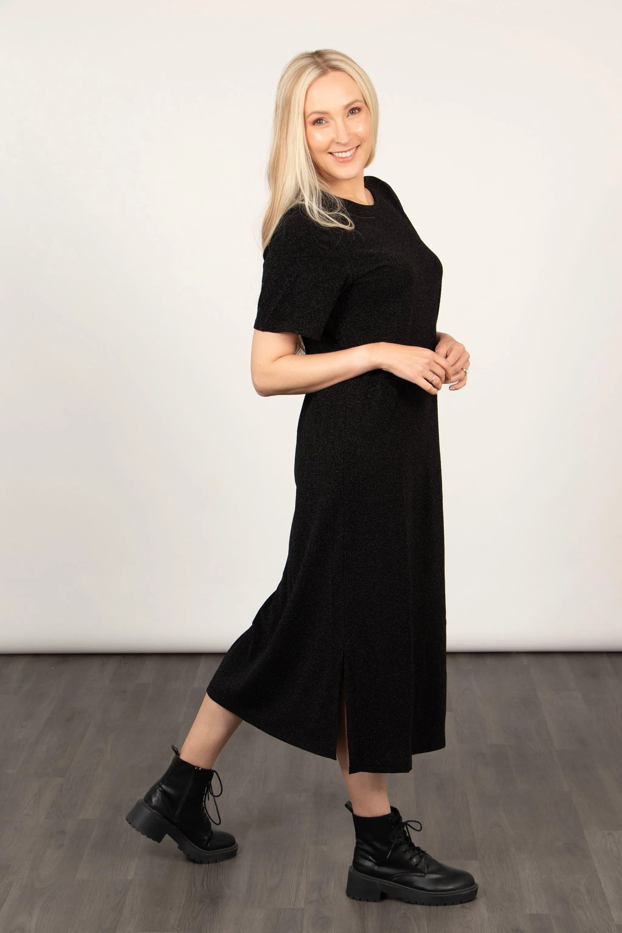 Celeste Midaxi T-Shirt Dress - Black, Glitter
