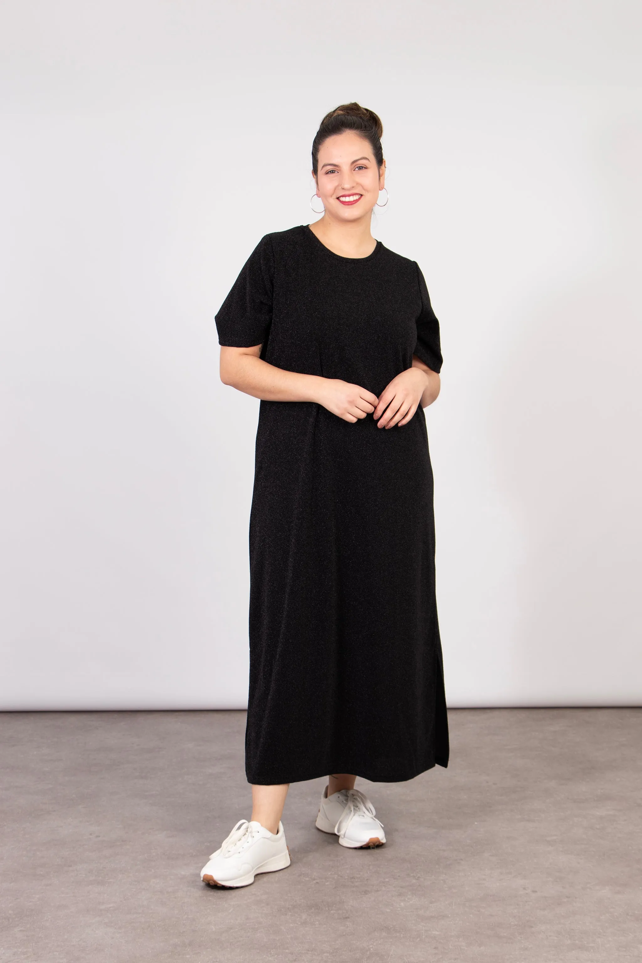 Celeste Midaxi T-Shirt Dress - Black, Glitter