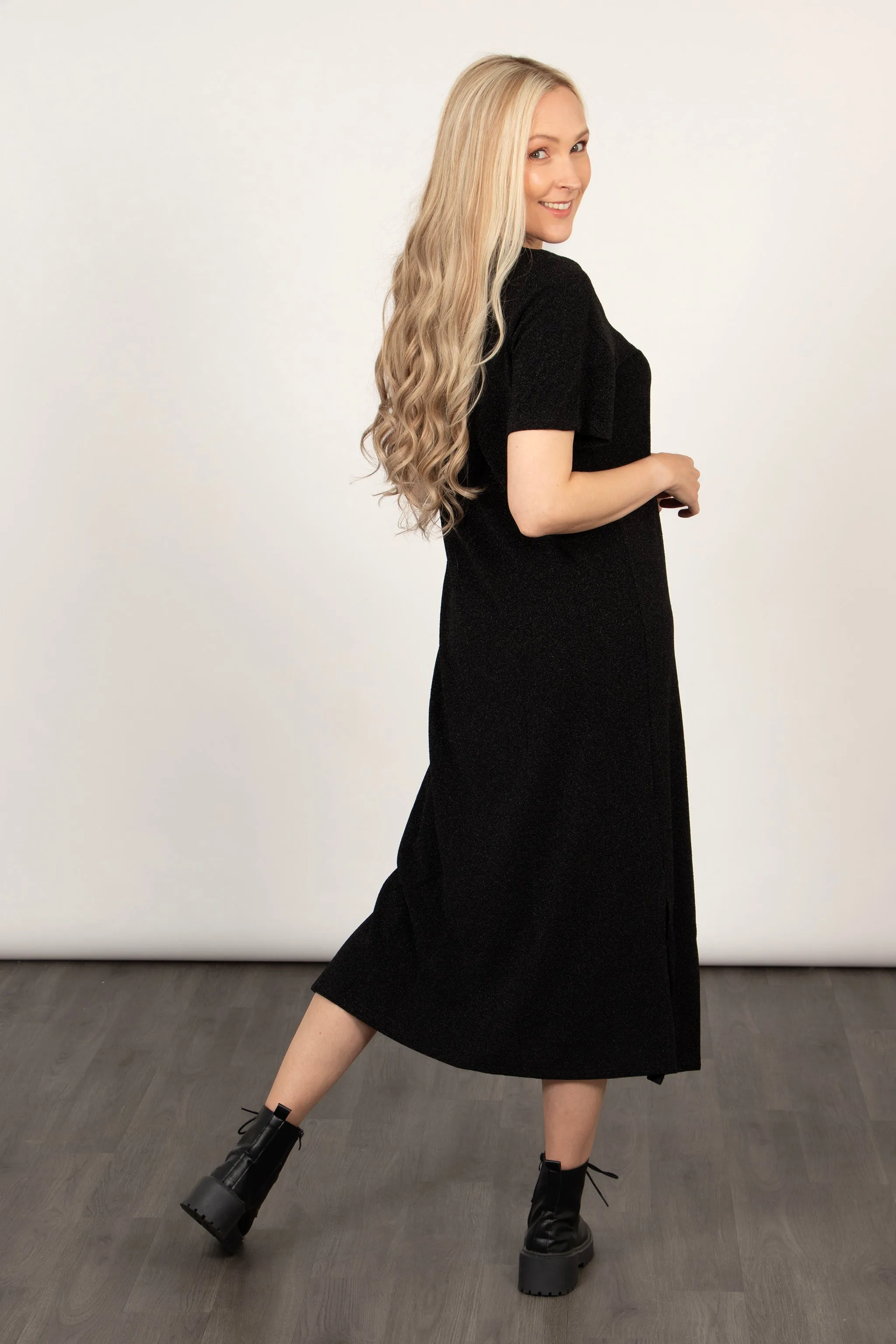 Celeste Midaxi T-Shirt Dress - Black, Glitter