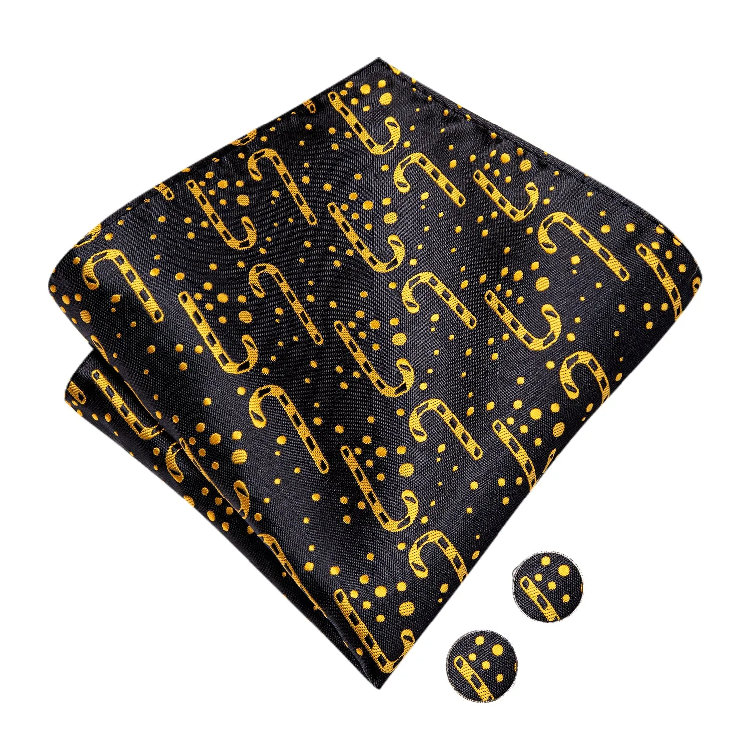 Christmas Black Gold Cane Pre-tied Bow Tie Hanky Cufflinks Set