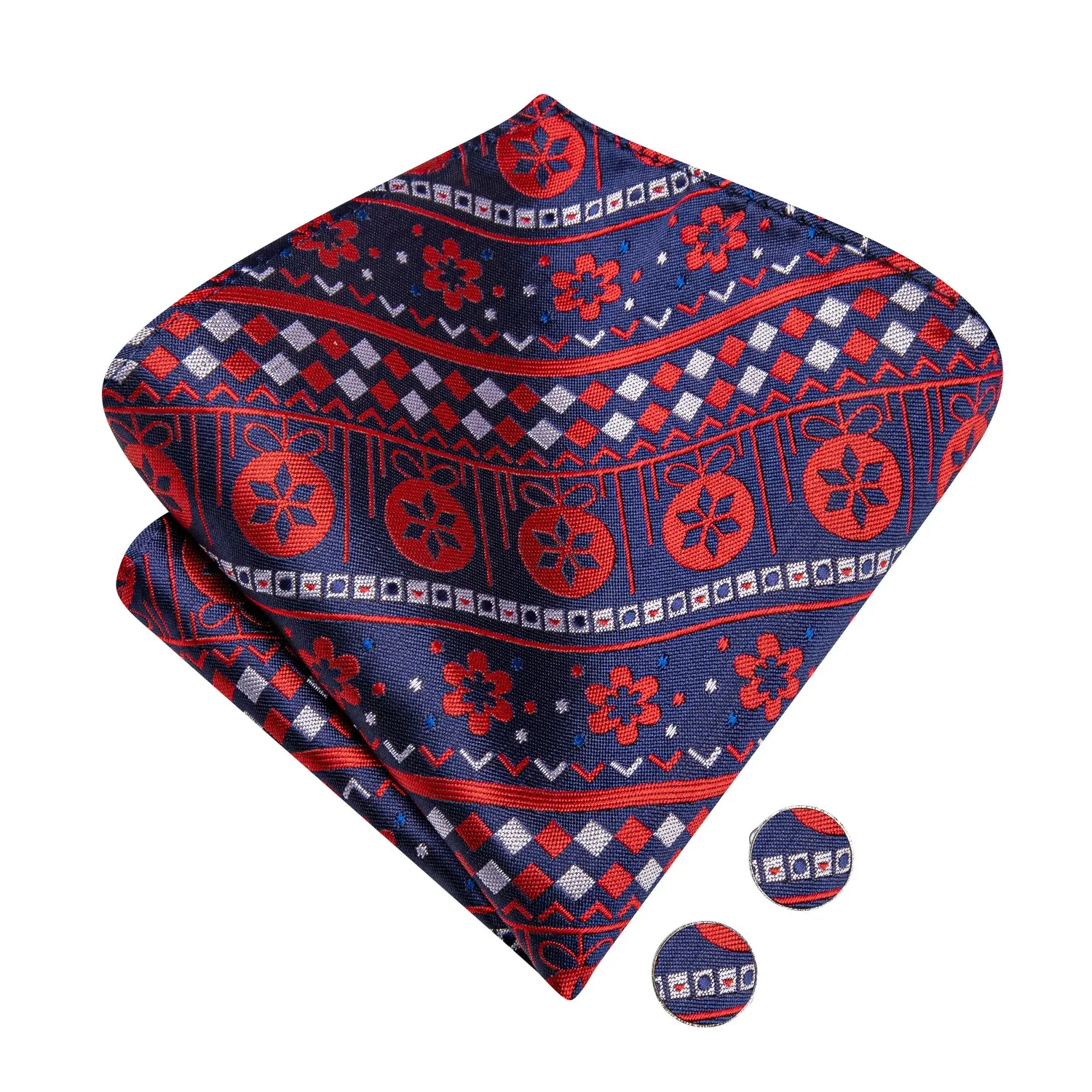 Christmas Blue Red Novelty Pre-tied Bow Tie Hanky Cufflinks Set