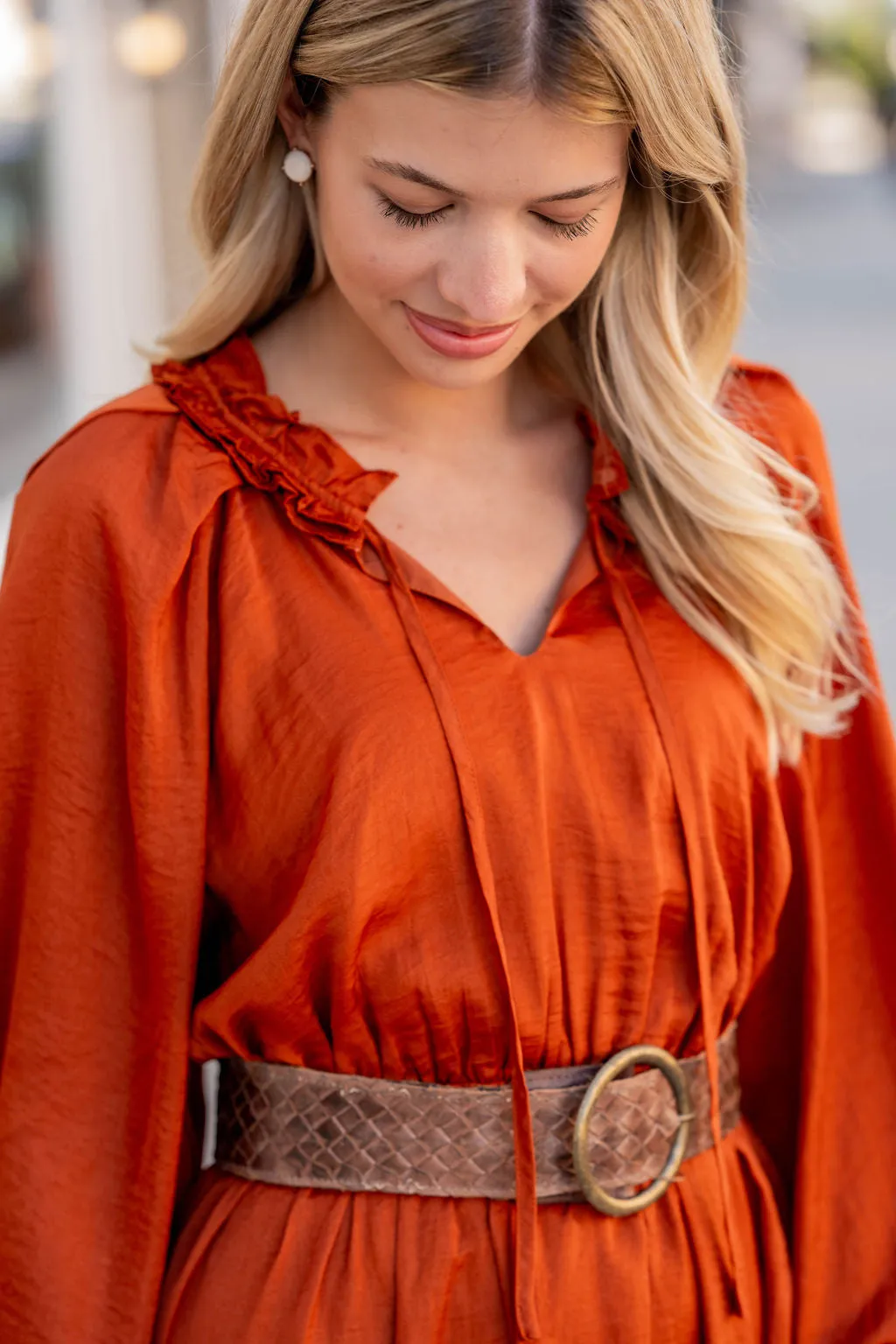 Classy Balloon Sleeve Ruffle Accented Dress