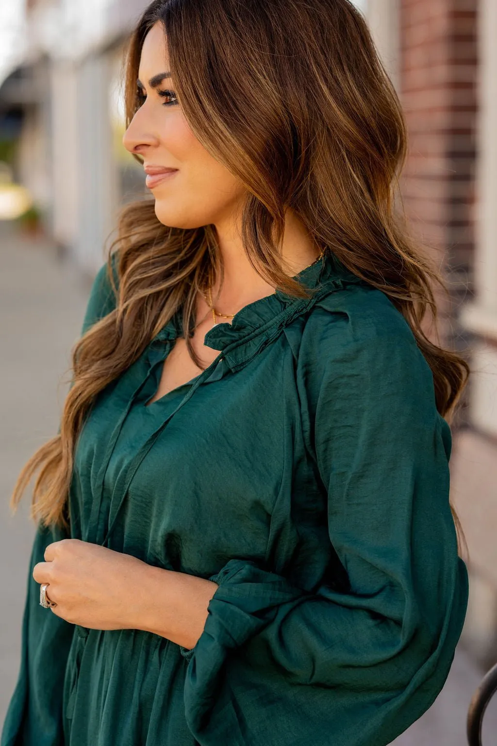Classy Balloon Sleeve Ruffle Accented Dress