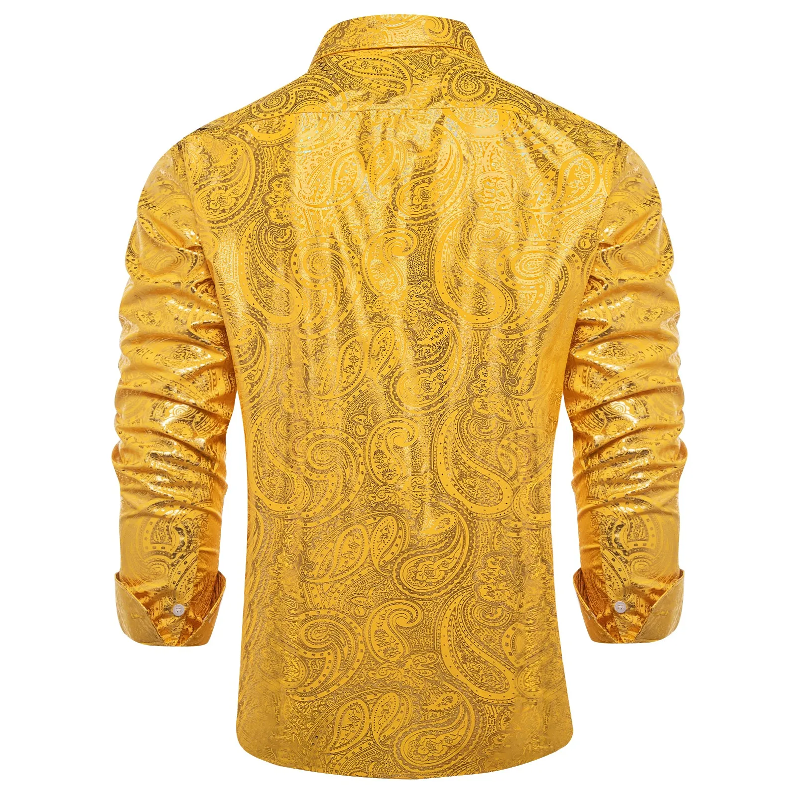 DiBanGu Urobilin Yellow Paisley Hot Stamping Button Up Long Sleeve Shirt for Men
