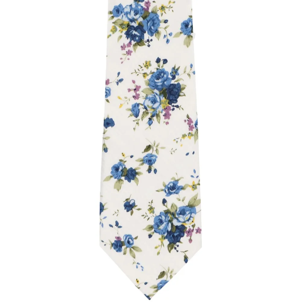 Dusty Blue and White Burbank Floral Tie