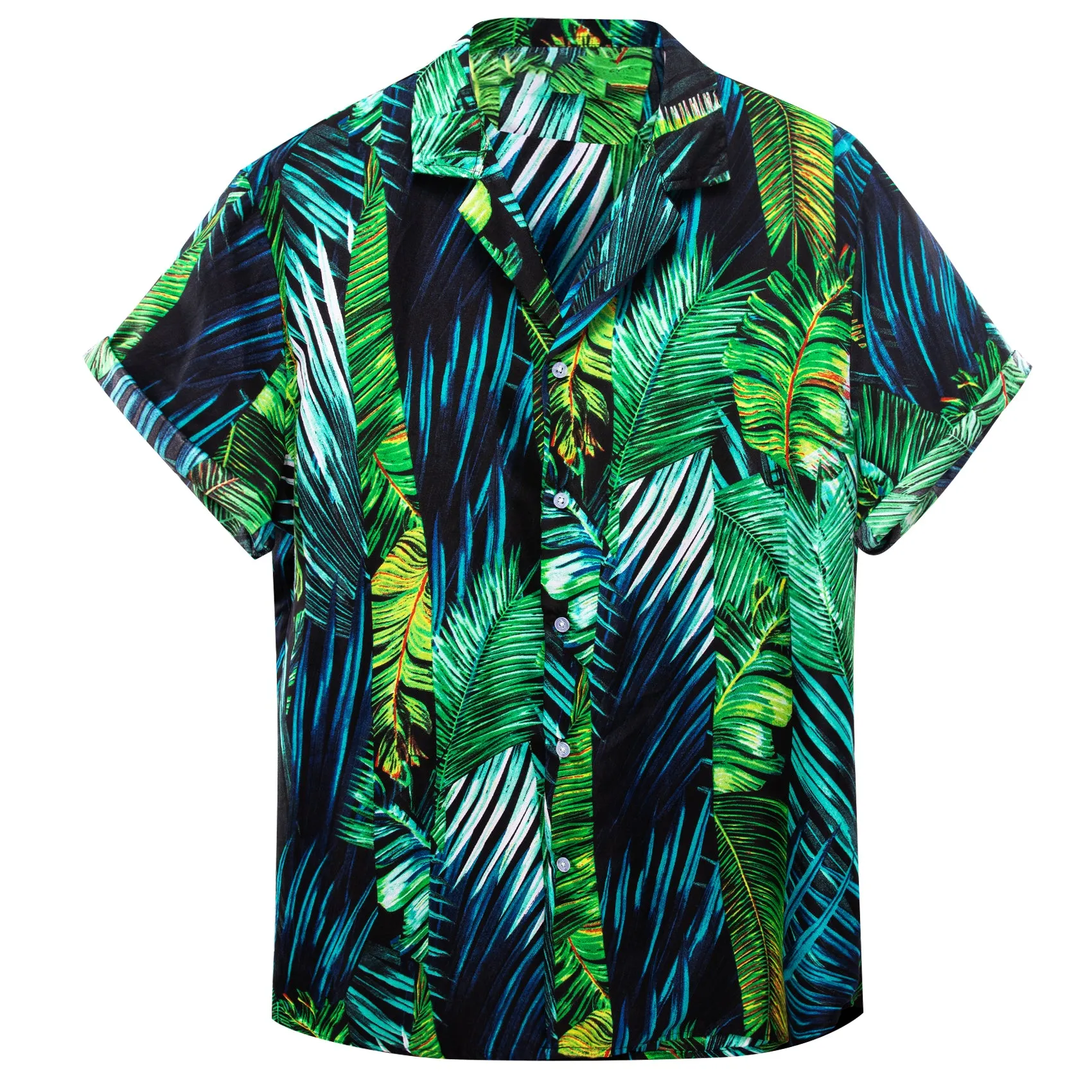 Emerald Green Leaves Novelty Men's Short Sleeve Summer Shirt