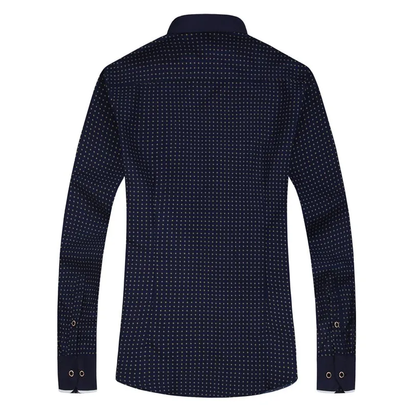 Fashion Print Casual Men Long Sleeve Shirt Stitching Fashion Pocket