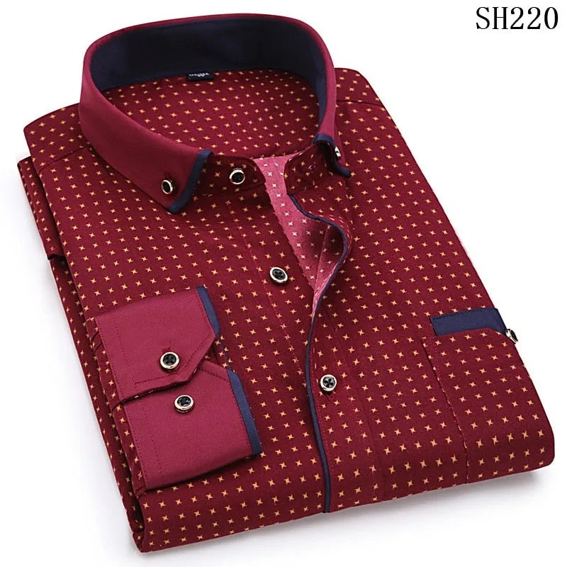 Fashion Print Casual Men Long Sleeve Shirt Stitching Fashion Pocket