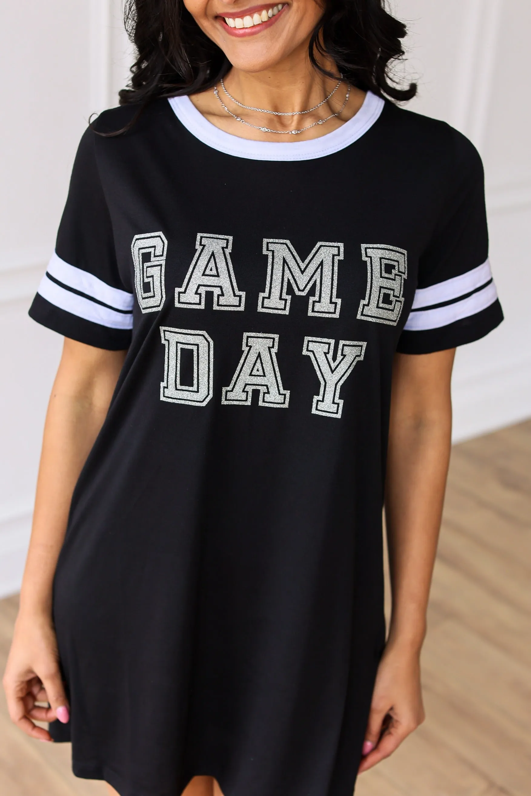 Game Day Silver Glitter on Black Team Spirit Dress