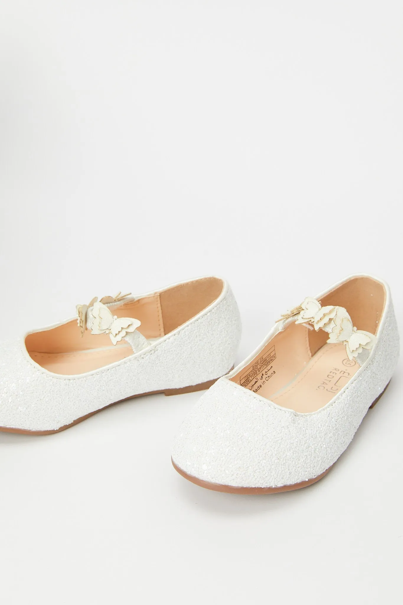 Girls White Butterfly Trim Ballerina