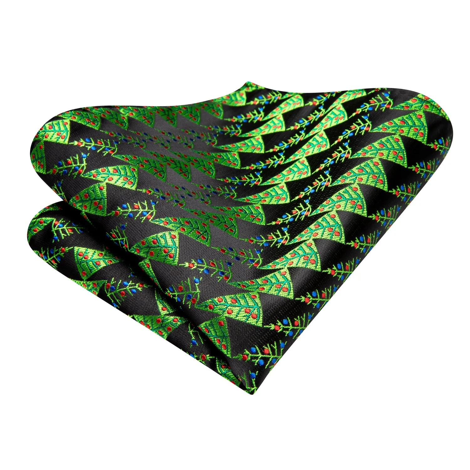 Green Christmas Tree Self-tied Bow Tie Hanky Cufflinks Set