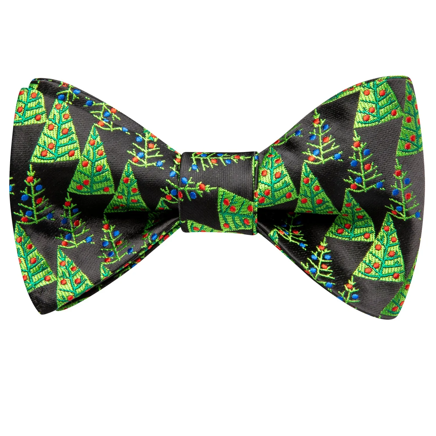 Green Christmas Tree Self-tied Bow Tie Hanky Cufflinks Set