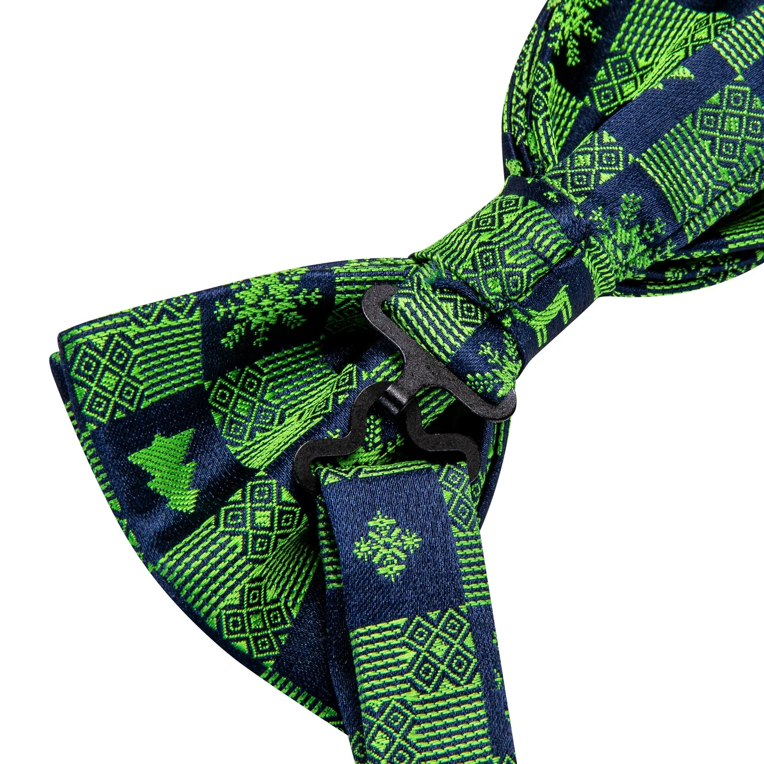 Hi-Tie Christmas Blue Green Snowflakes Bow Tie Hanky Cufflinks Set