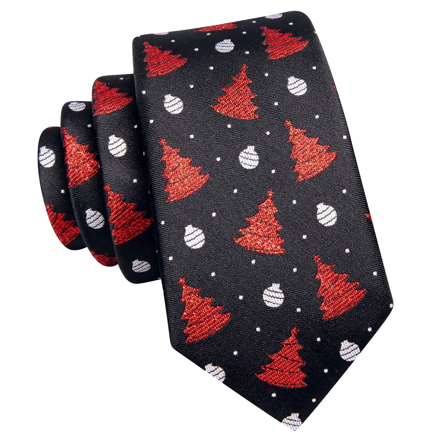 Hi-Tie Necktie Black Red Christmas Tree Children's Tie Pocket Square