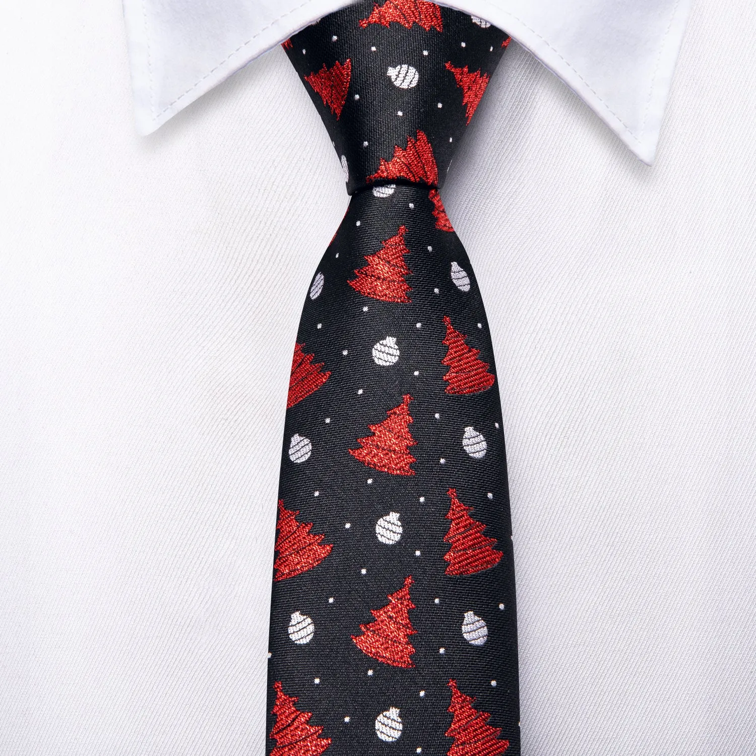 Hi-Tie Necktie Black Red Christmas Tree Children's Tie Pocket Square