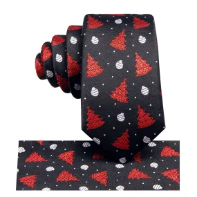 Hi-Tie Necktie Black Red Christmas Tree Children's Tie Pocket Square