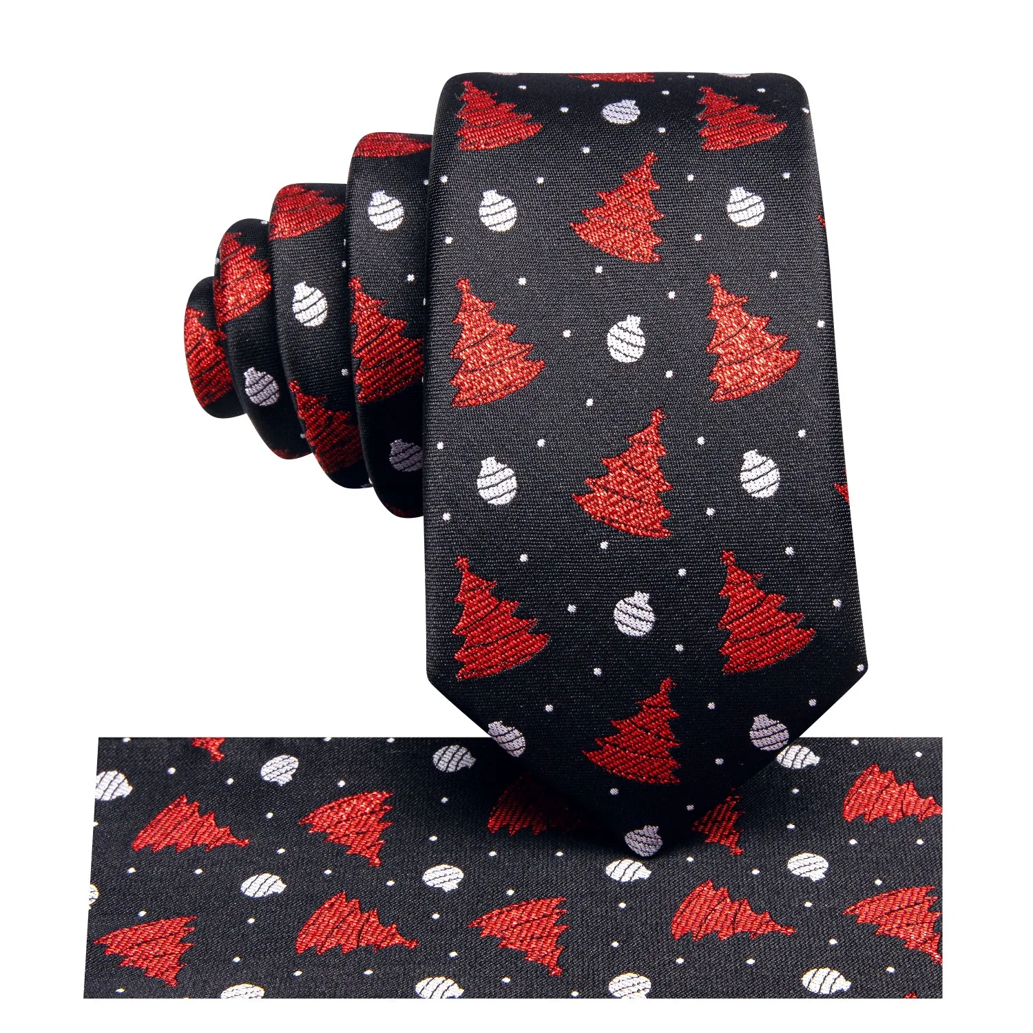 Hi-Tie Necktie Black Red Christmas Tree Children's Tie Pocket Square
