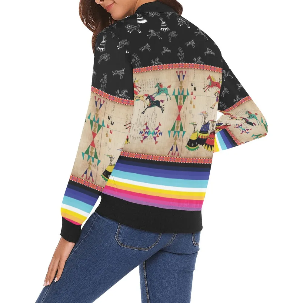 Horses Running Black Sky Bomber Jacket for Women