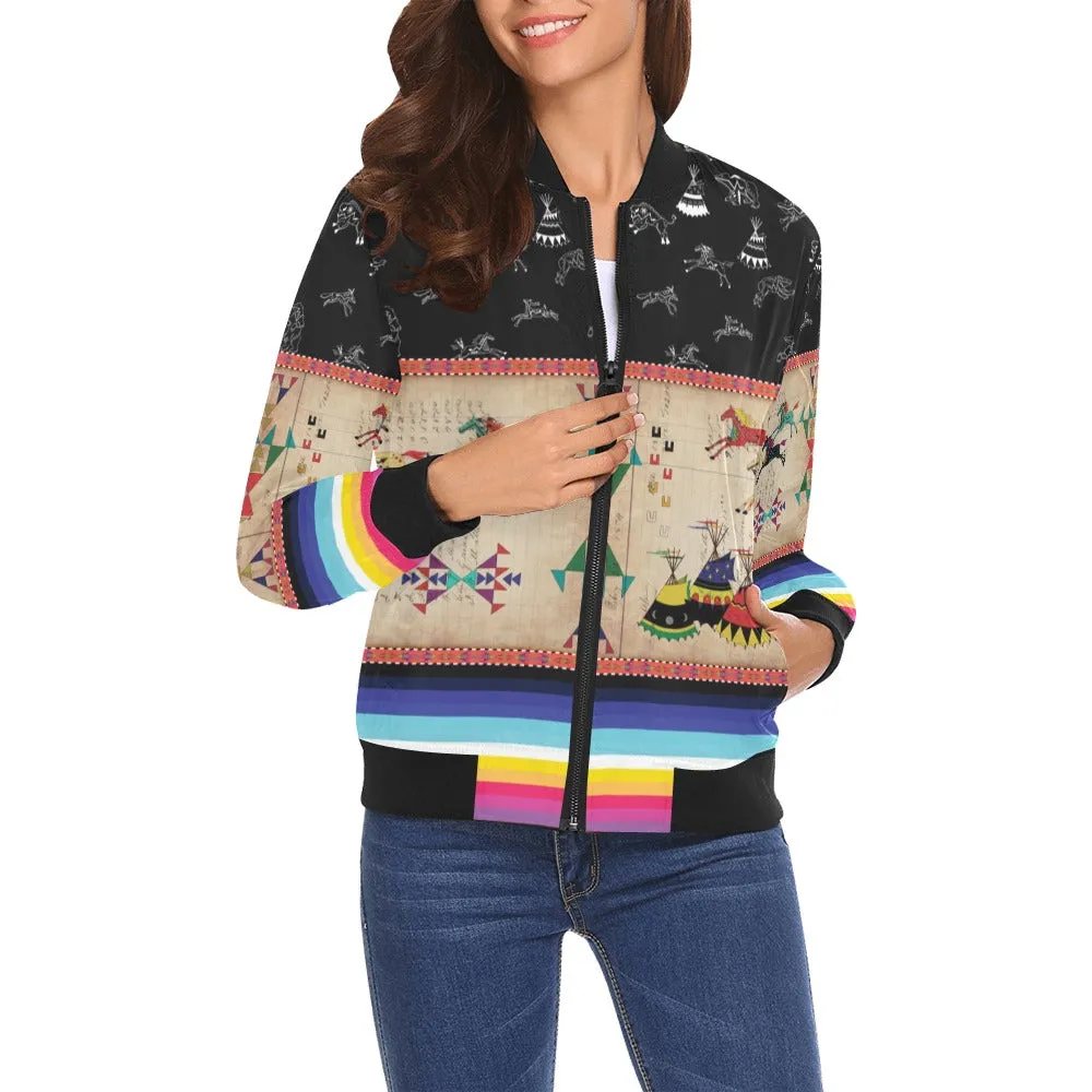 Horses Running Black Sky Bomber Jacket for Women