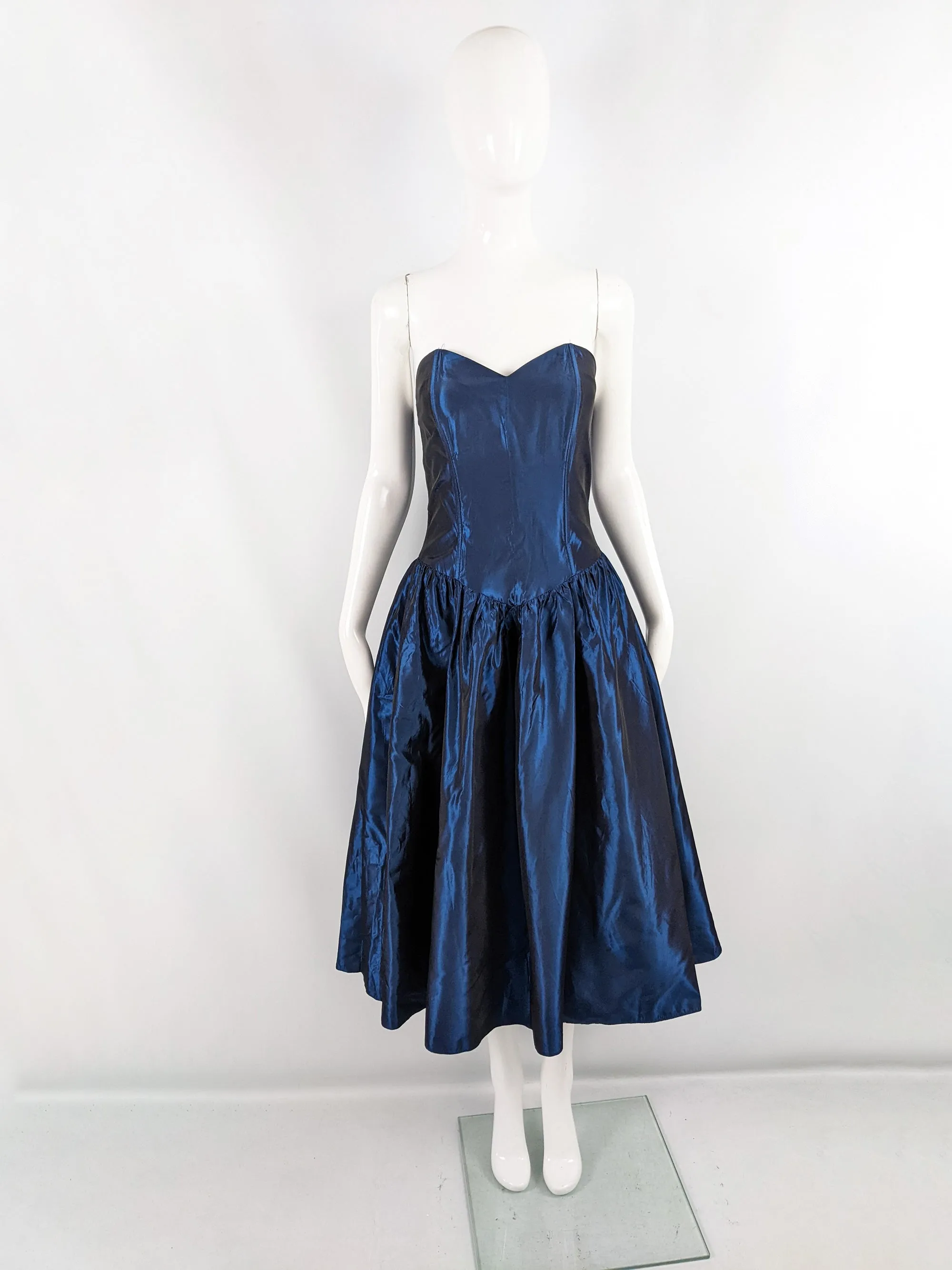 Kriss Vintage Iridescent Blue Taffeta Party Dress, 1980s