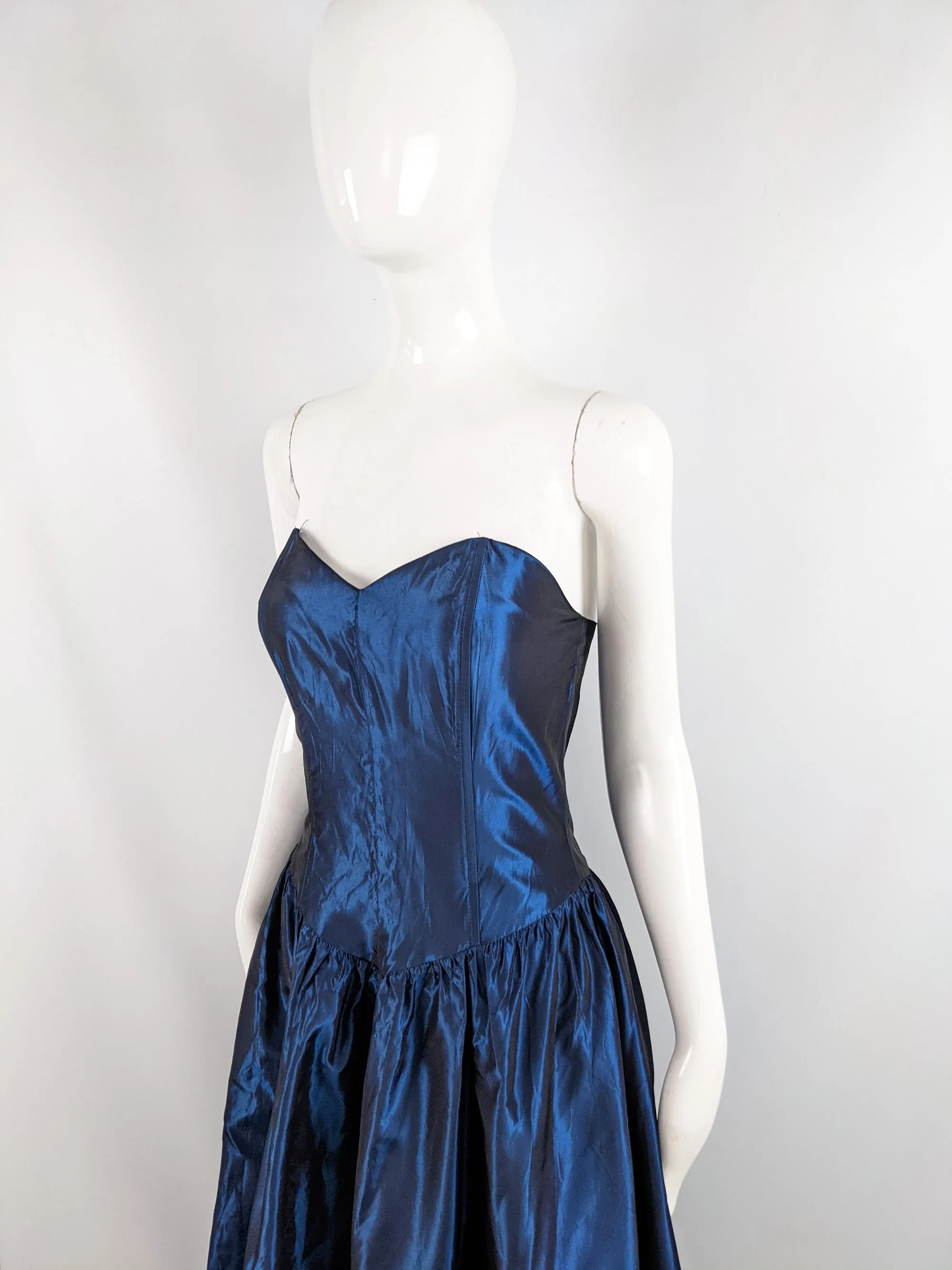 Kriss Vintage Iridescent Blue Taffeta Party Dress, 1980s