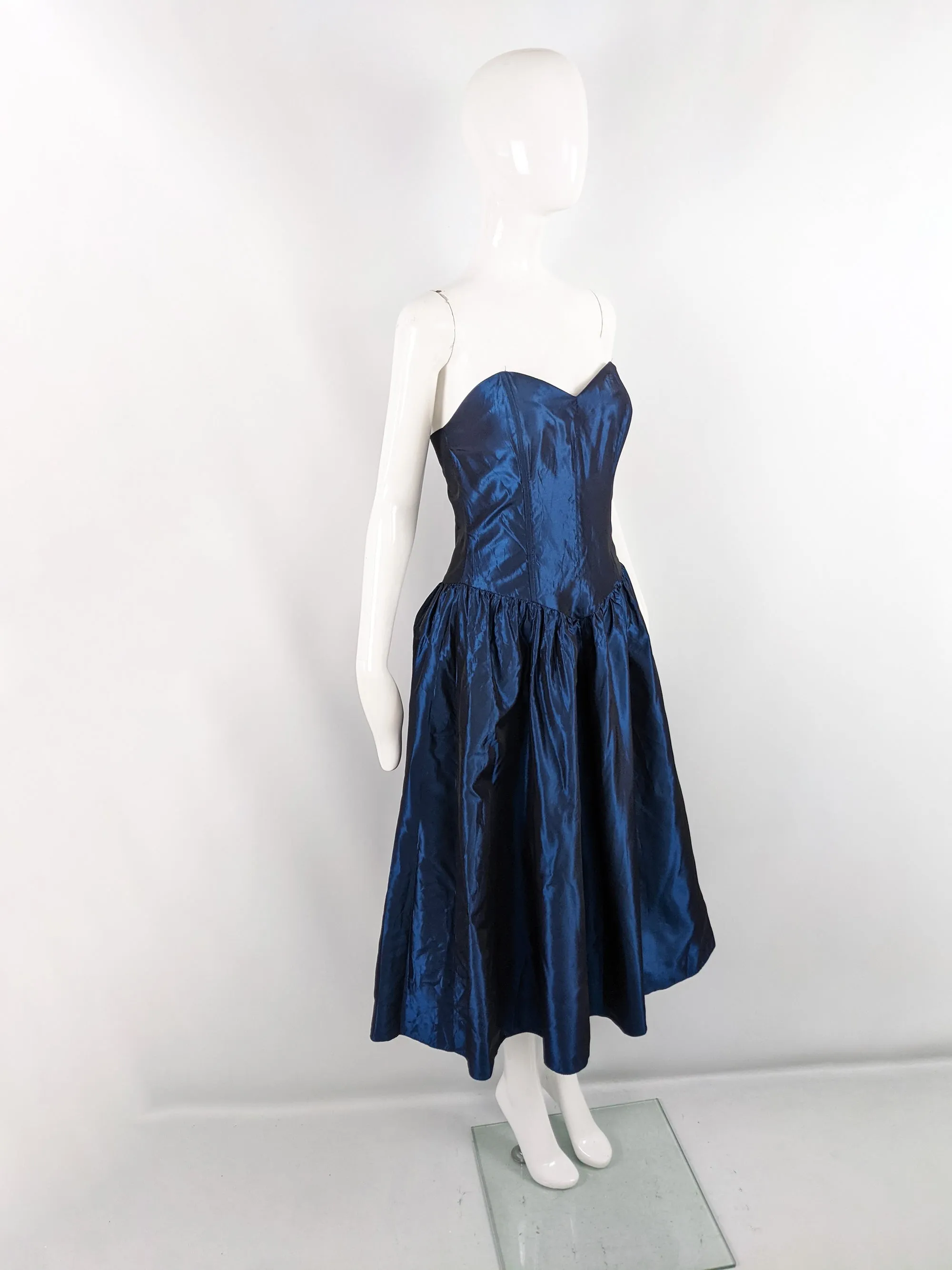 Kriss Vintage Iridescent Blue Taffeta Party Dress, 1980s