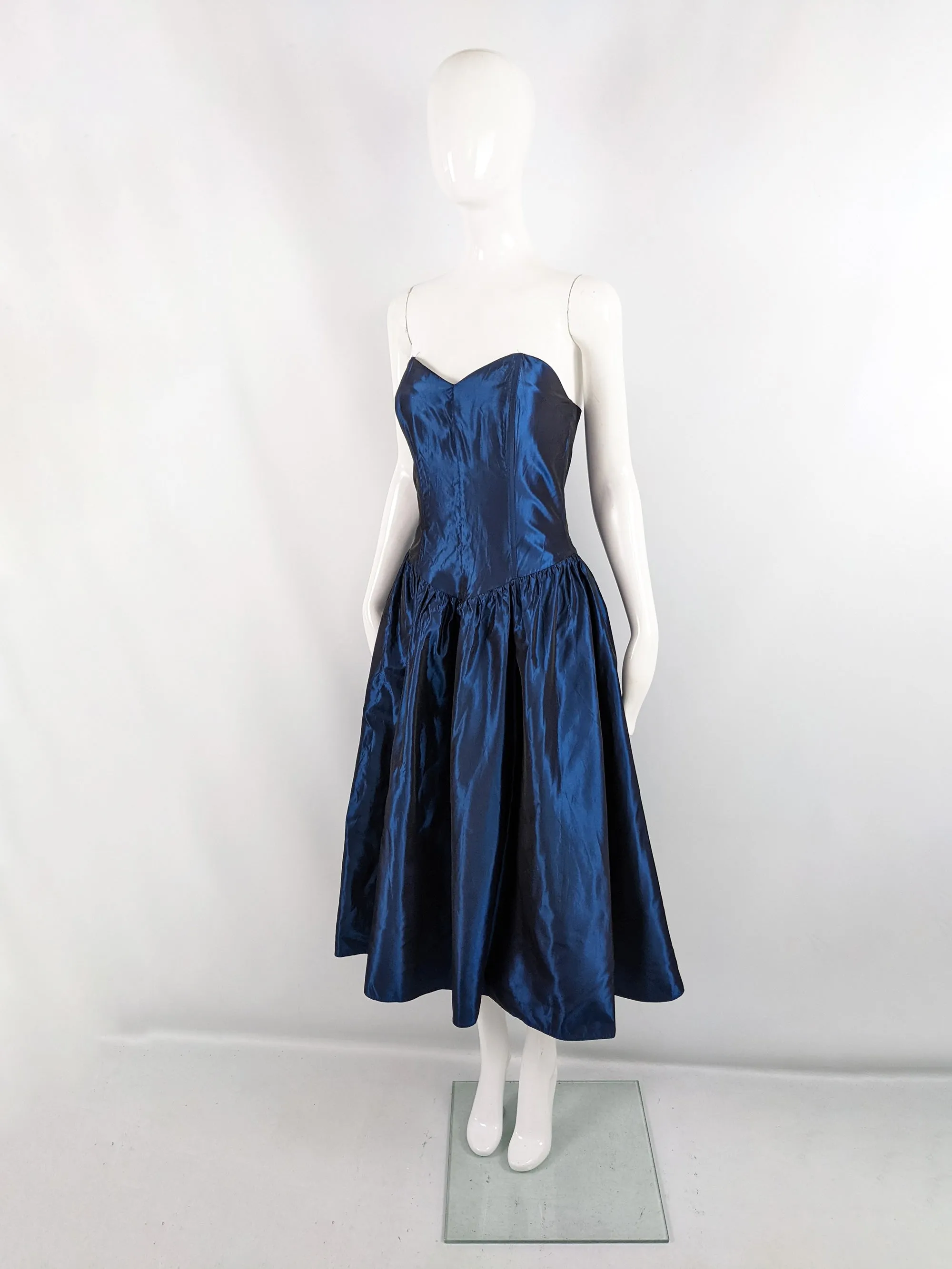 Kriss Vintage Iridescent Blue Taffeta Party Dress, 1980s