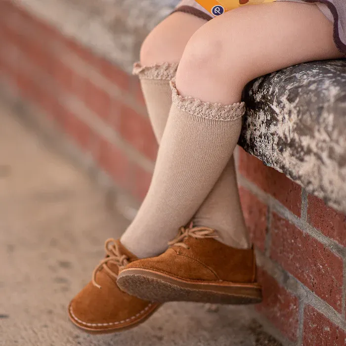 Little Stocking Co  | Knee High Lace Top Knit Socks Single Pair ~ Oat