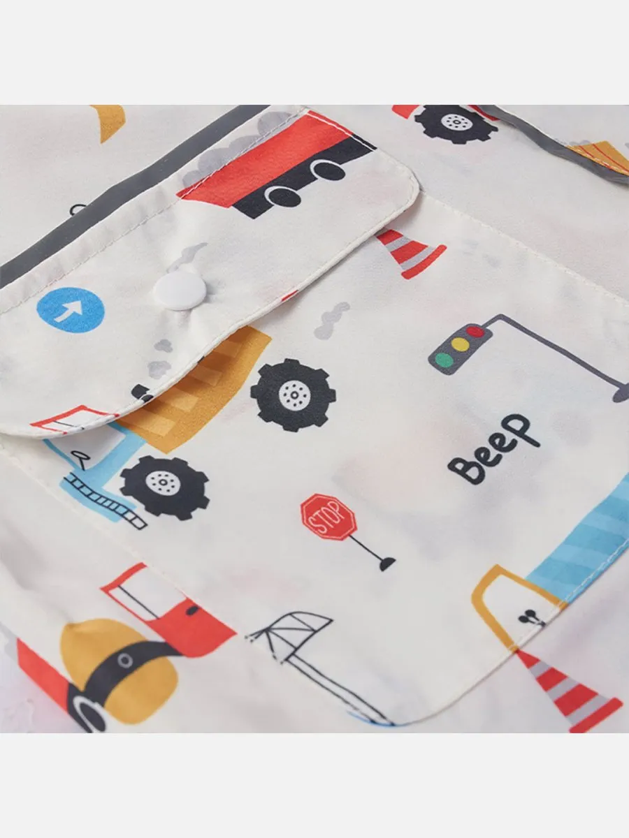 Little Surprise Box Kids Raincoat Jacket Style Beep Transport Theme, Cream