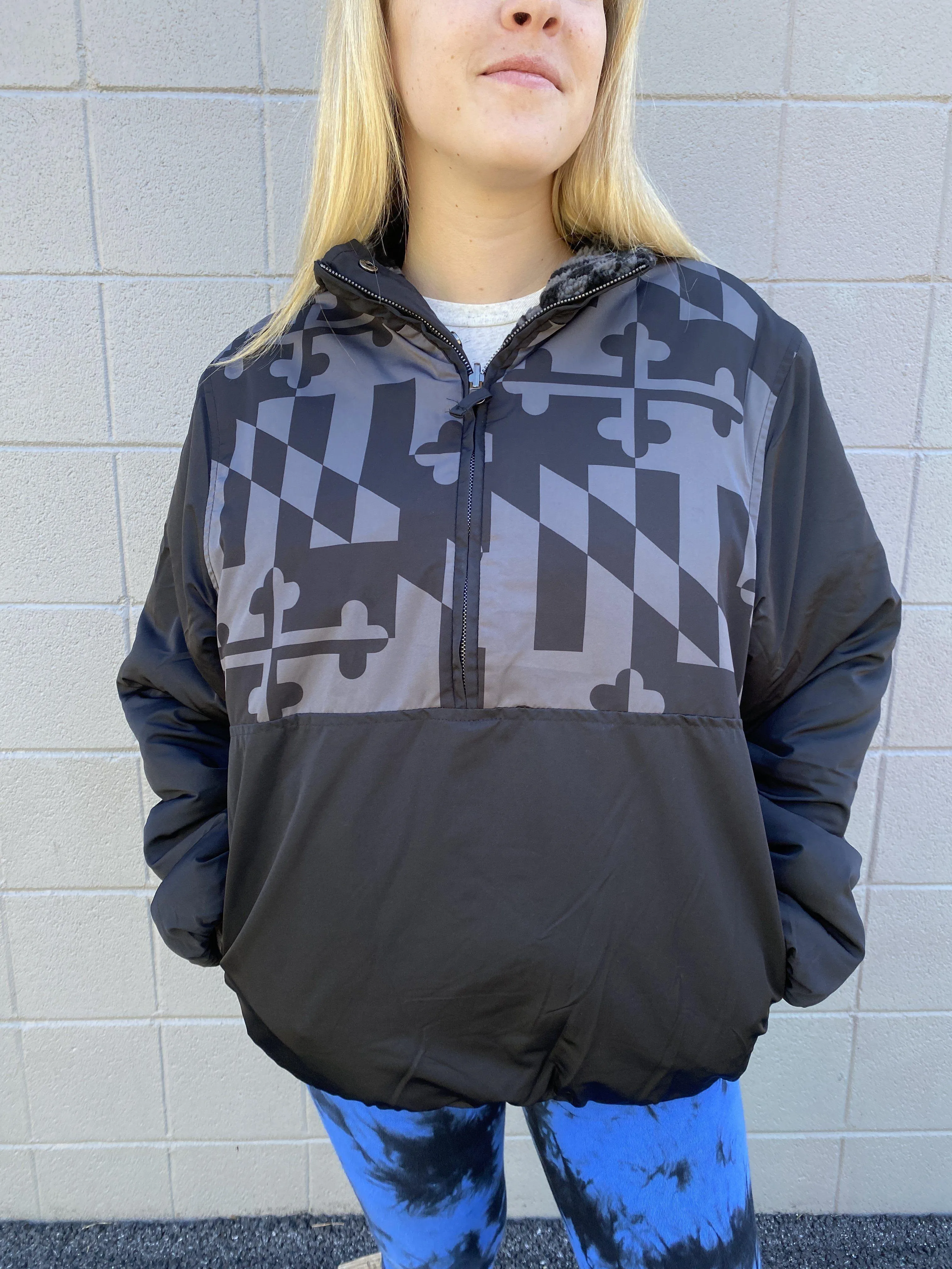 Maryland Flag (Greyscale) / Reversible Sherpa Jacket