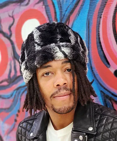 Men's Beanie Hat, Reversible - Luxury Faux Fur in Winters Frost