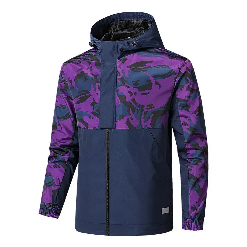Men's Lightweight Waterproof Hooded Rain Jacket Outdoor Raincoat Soft Shell Hiking Travel Fishing Camouflaged Jacket