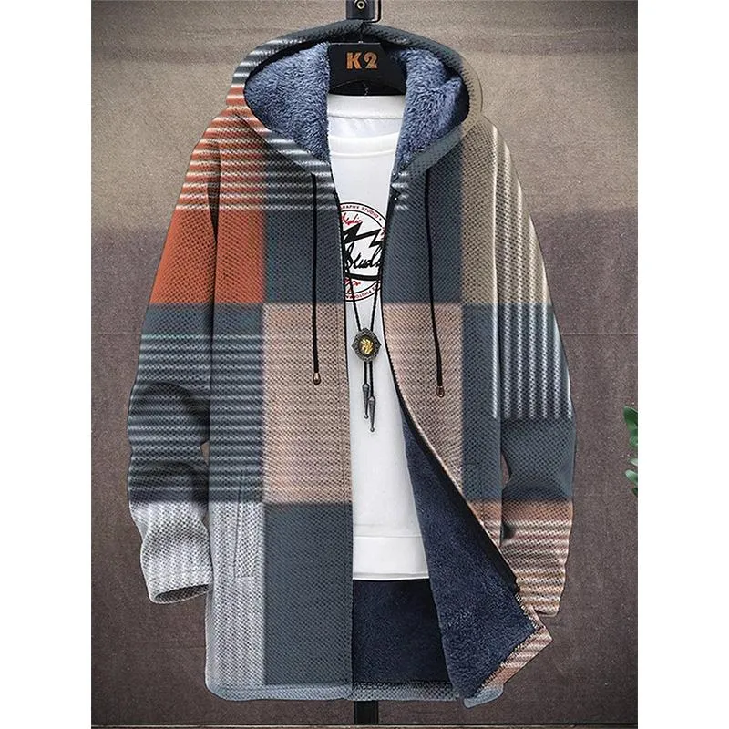 MEN'S PRINTED HOODED TWO-POCKET FLEECE CARDIGAN JACKET 55064395YM