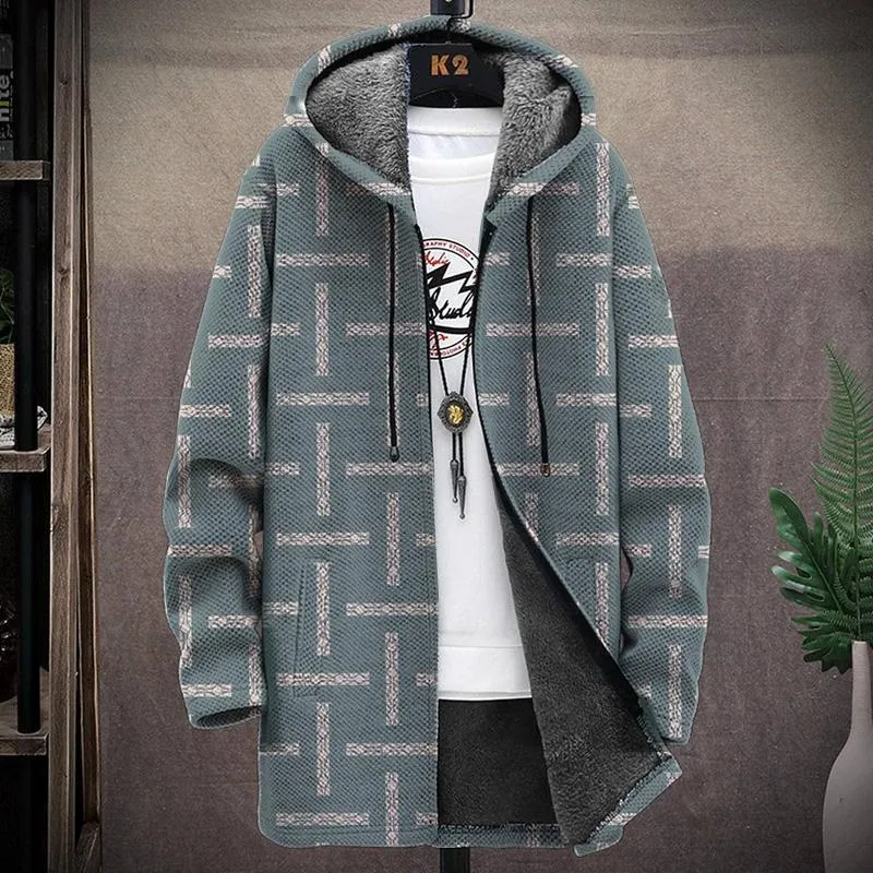 MEN'S PRINTED HOODED TWO-POCKET FLEECE CARDIGAN JACKET 60156209YM