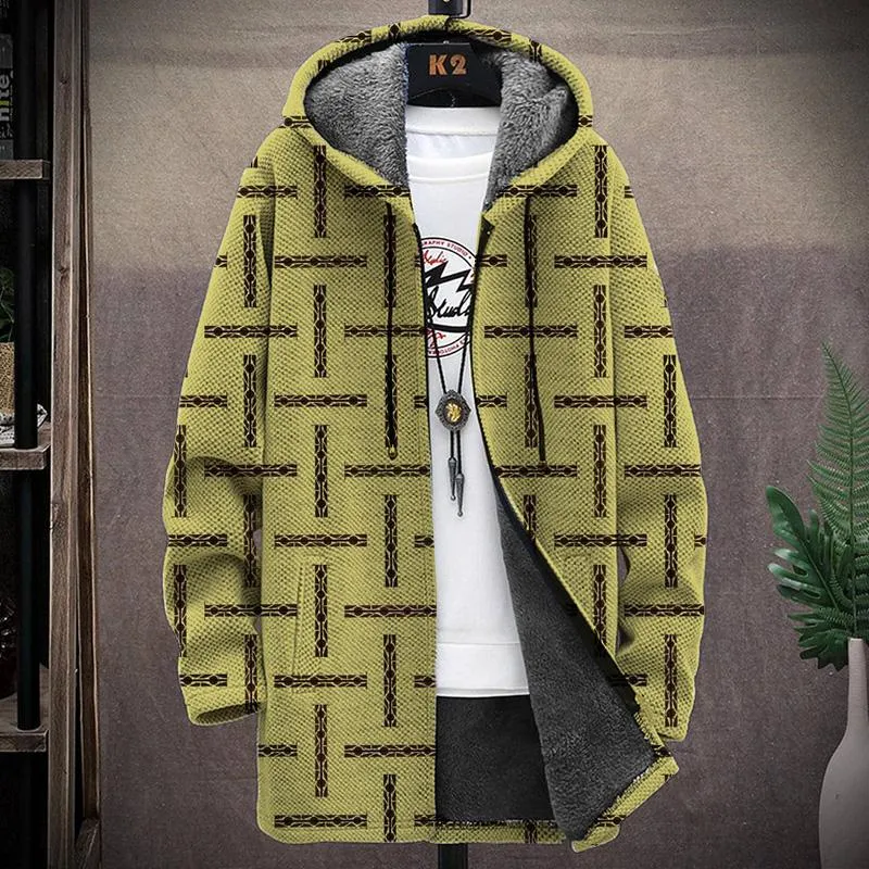 MEN'S PRINTED HOODED TWO-POCKET FLEECE CARDIGAN JACKET 60156209YM