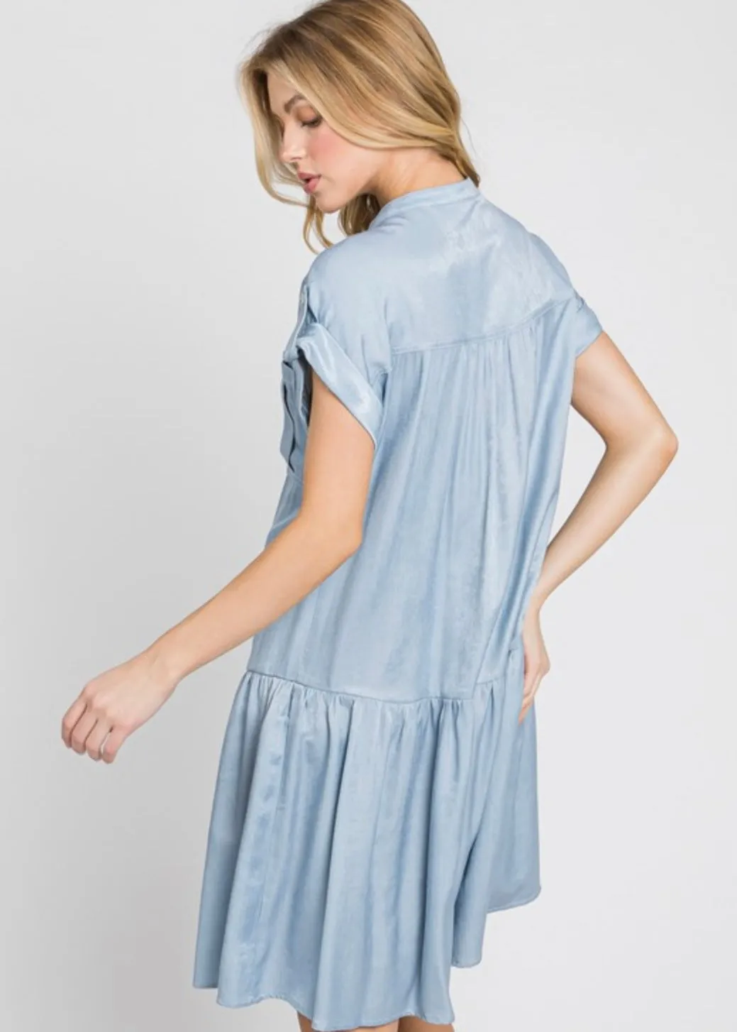 Ranunculus, Drop Waist, Womens Knee Length Shirt Dress, Wrinkle Resistant, Blue