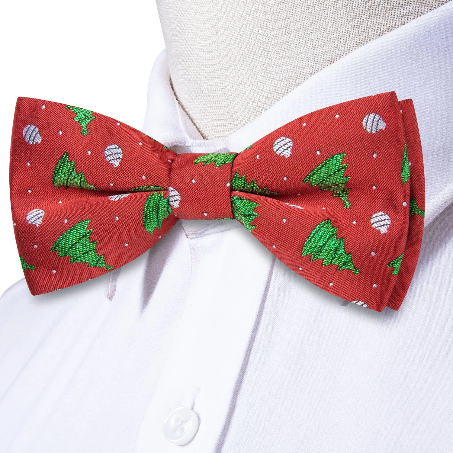 Red Green Christmas Tree Pre-tied Bow Tie Hanky Cufflinks Set