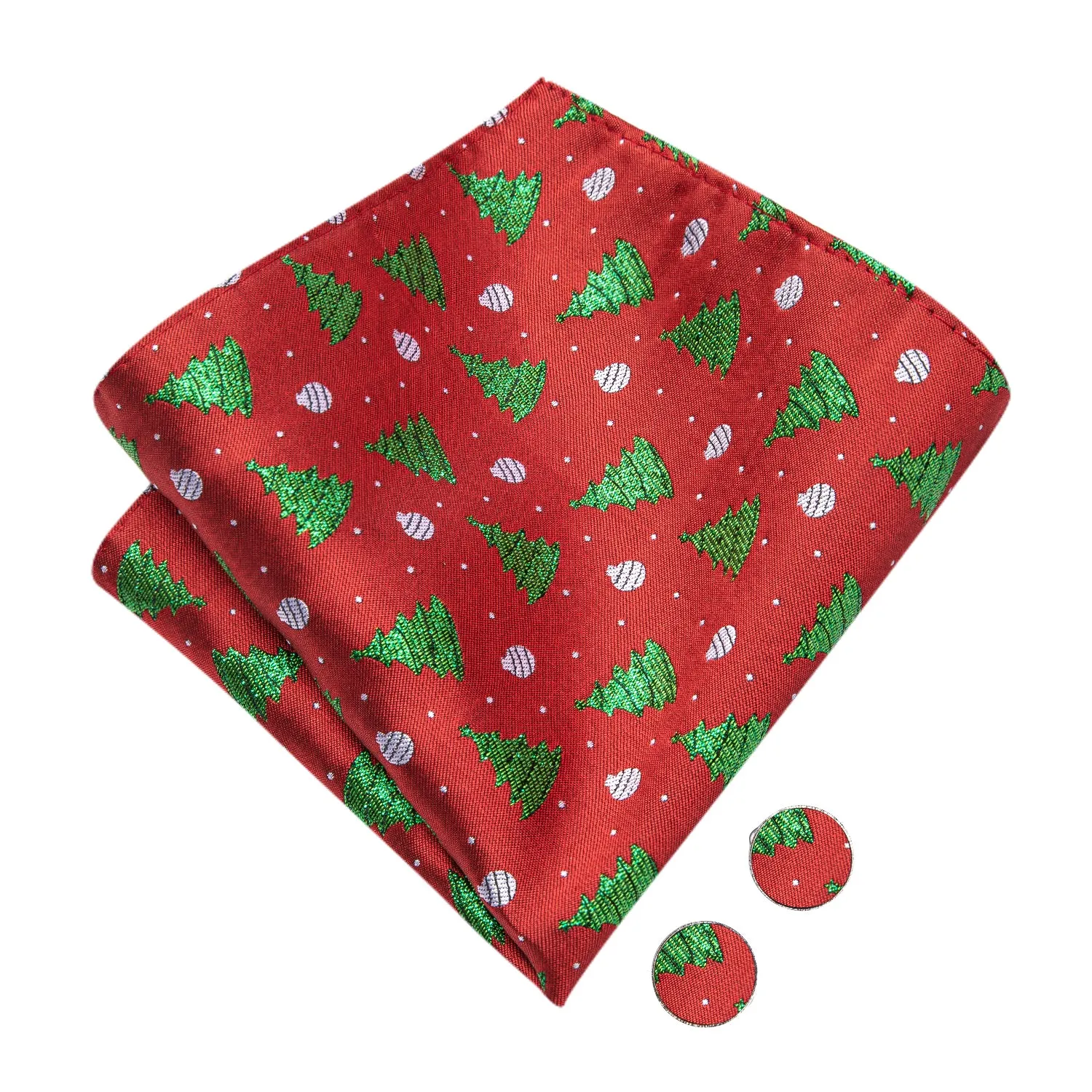 Red Green Christmas Tree Pre-tied Bow Tie Hanky Cufflinks Set
