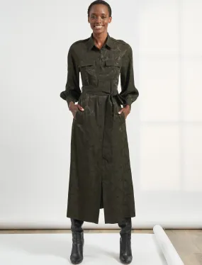 Robyn Pocket Detail Maxi Length Shirt Dress - Khaki Camo Jacquard