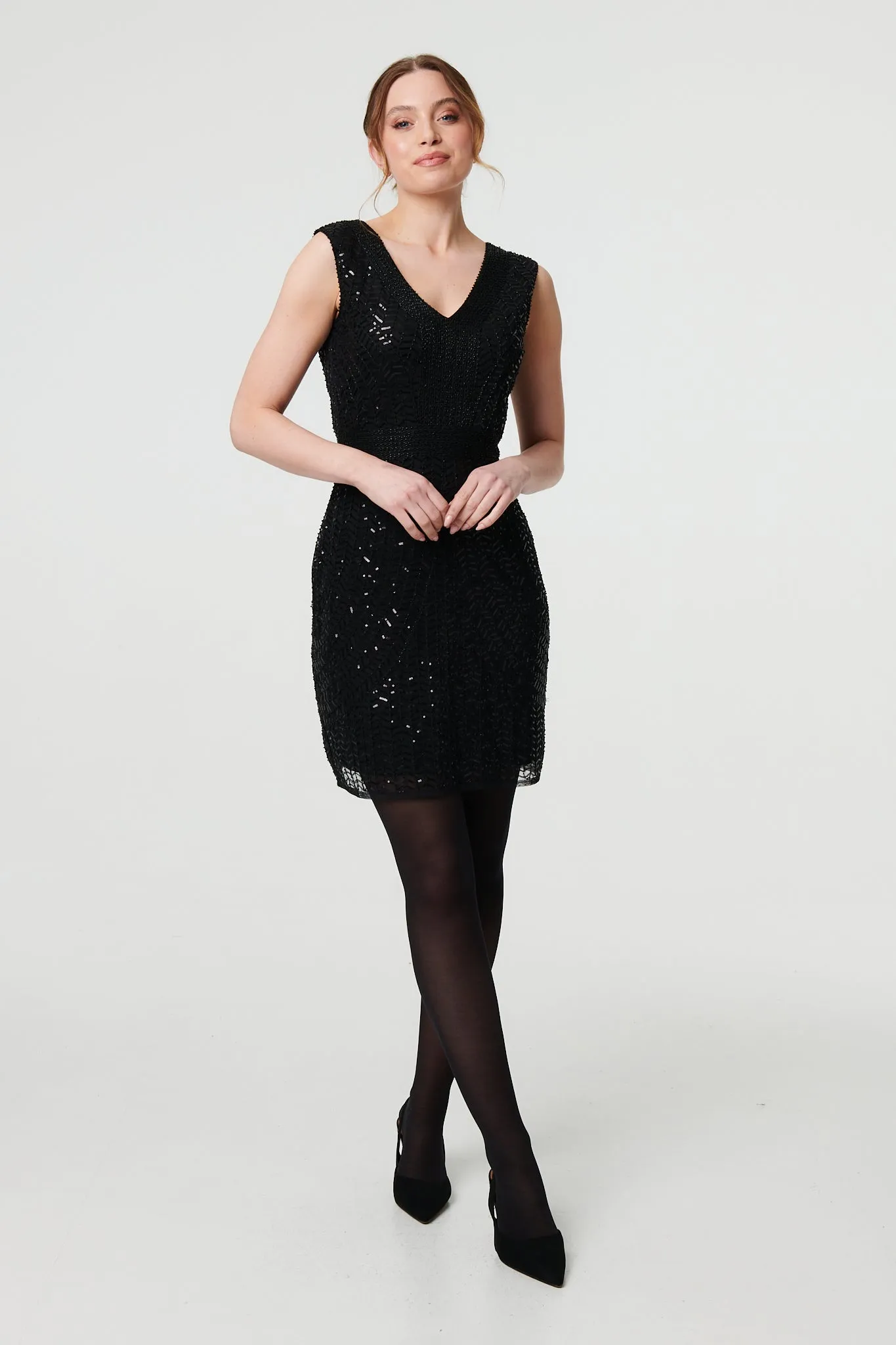 Sequin Embellished Sleeveless Mini Dress