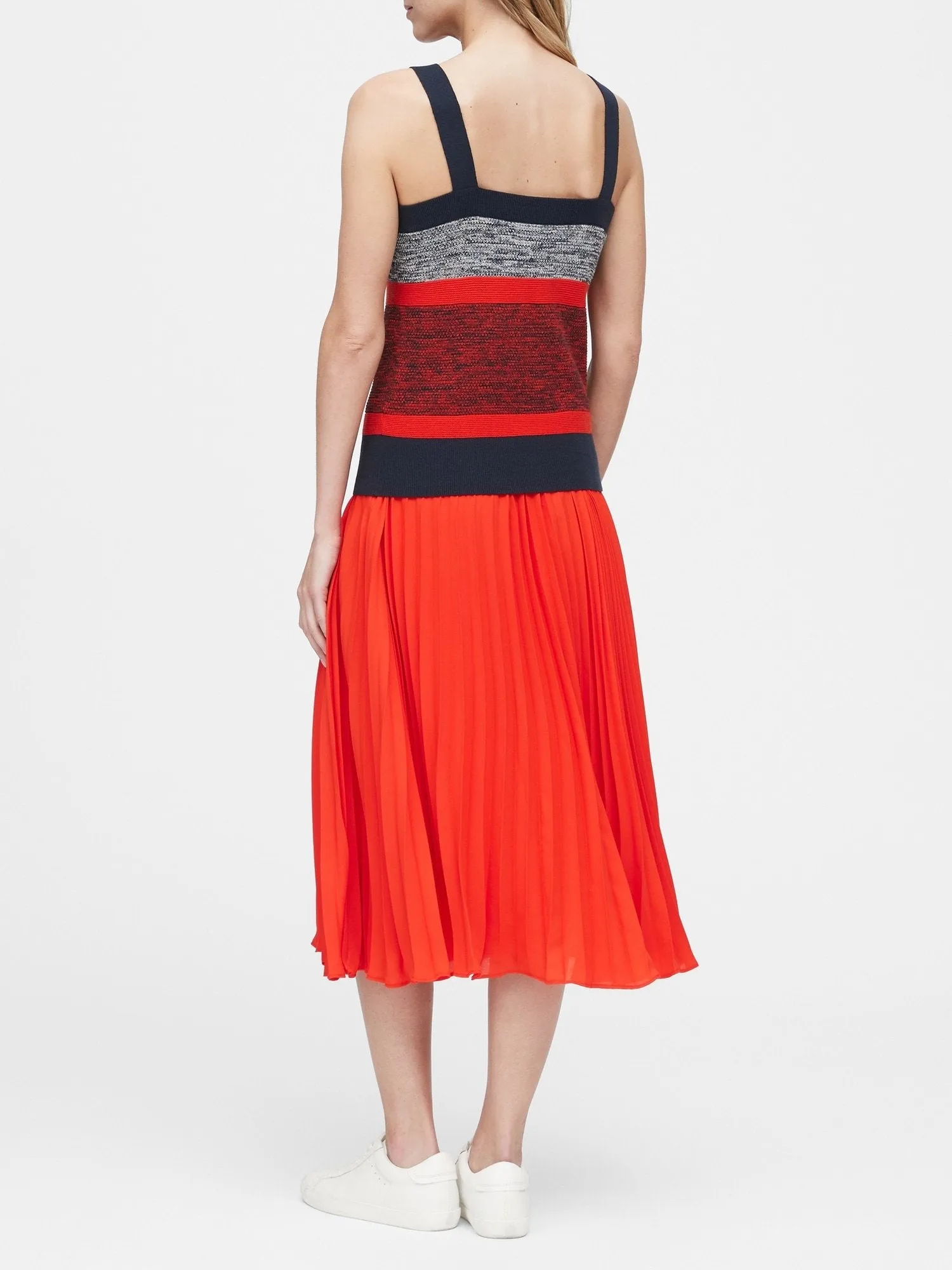 Square-Neck Sweater Tank In Navy & Red Stripe