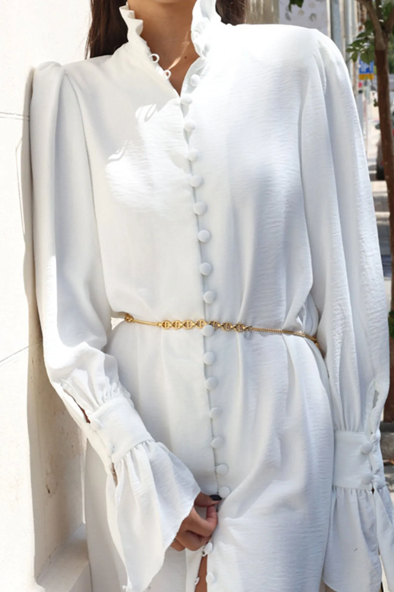 Stand Neck Single-breasted Shirt Dress