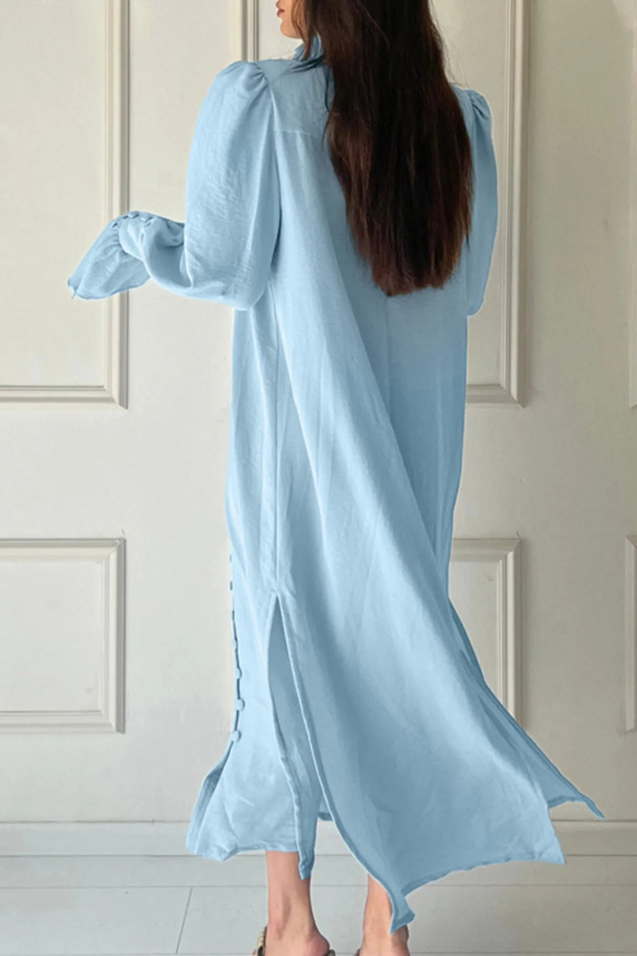 Stand Neck Single-breasted Shirt Dress