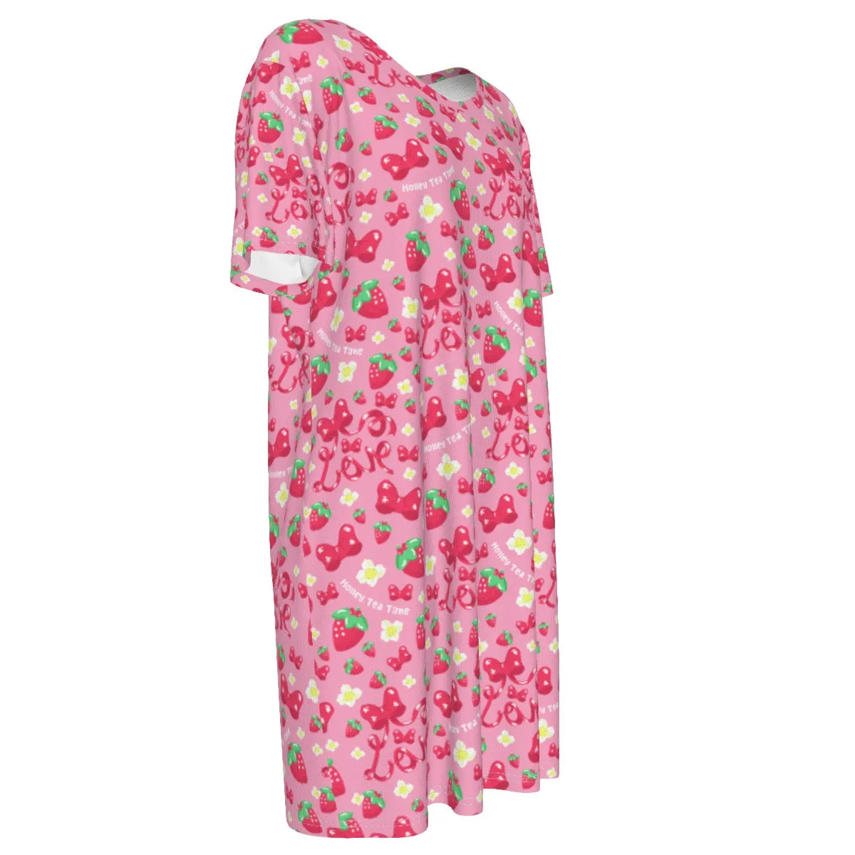 Strawberry Ribbon Women's Cotton T-shirt Dress